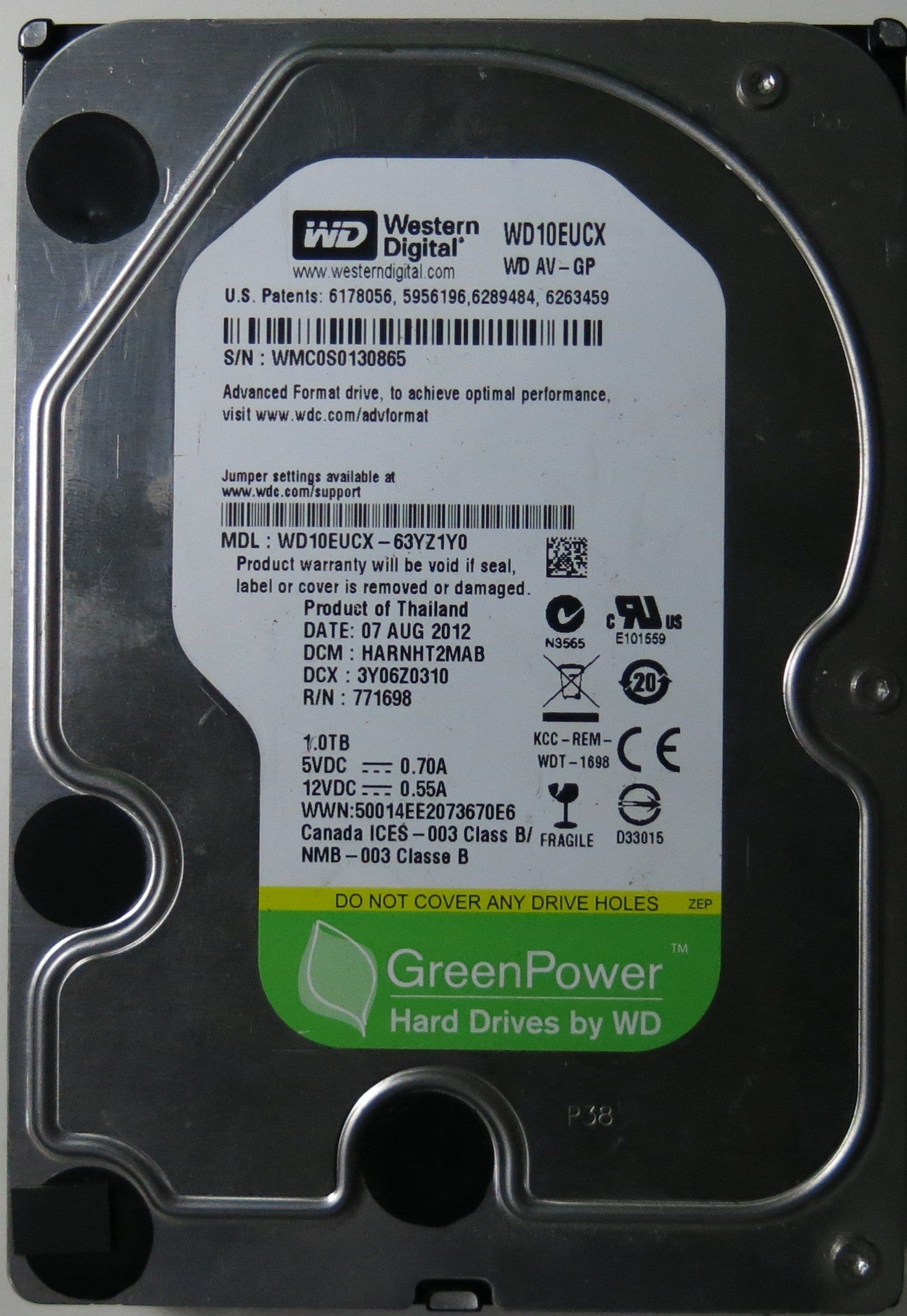 WESTERN DIGITAL WD10EUCX-63YZ1Y0 PCB 2060-771698-004 REV A,  1.0TB