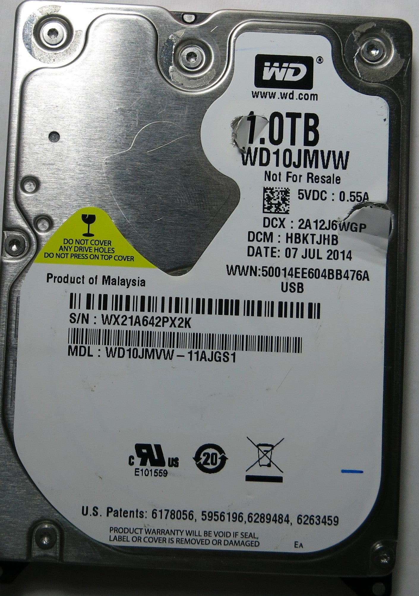 WESTERN DIGITAL WD10JMVW-11AJGS1 2060-771961-001 REV A PCB