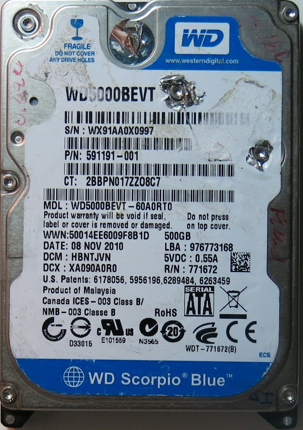 WESTERN DIGITAL WD10JMVW-11S5XS0,  PCB