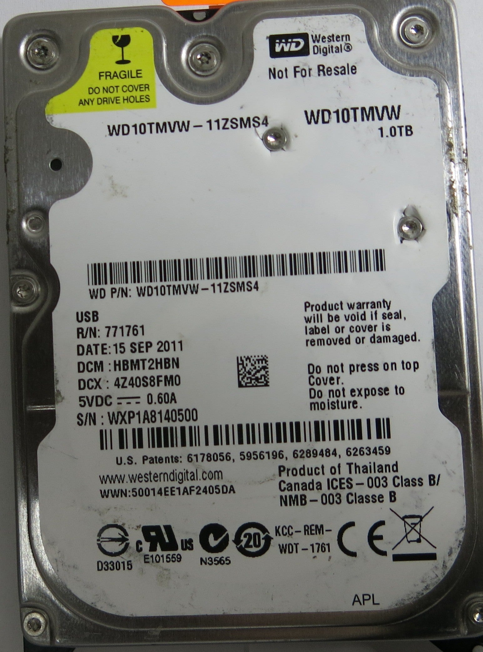 WESTERN DIGITAL WD10TMVW-11ZSMS4 2060-771761-001 REV P1 PCB