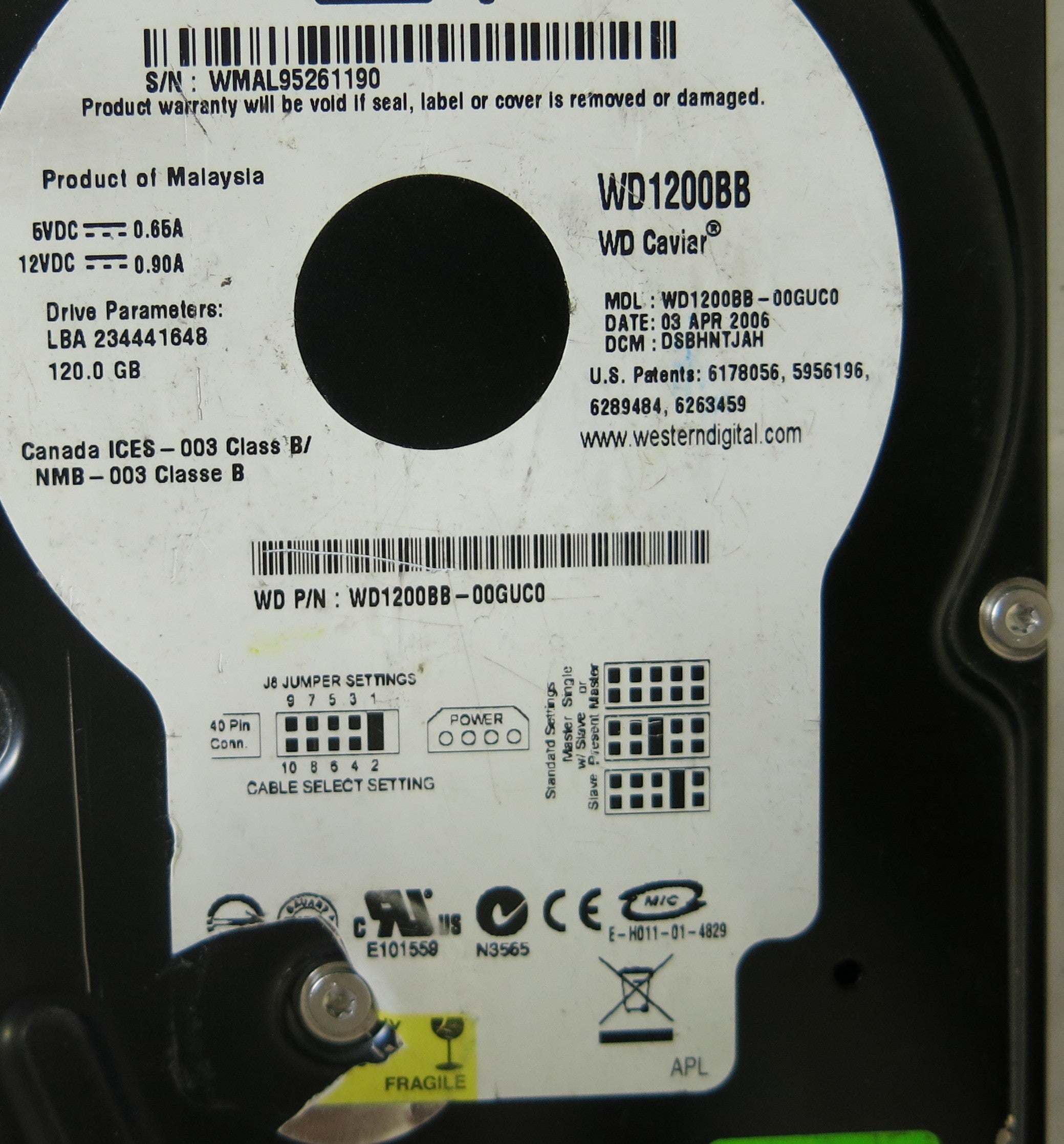 WESTERN DIGITAL WD1200BB-00GUC0 DCM DSBHNTJAH PCB 2060-701266-001 REV A