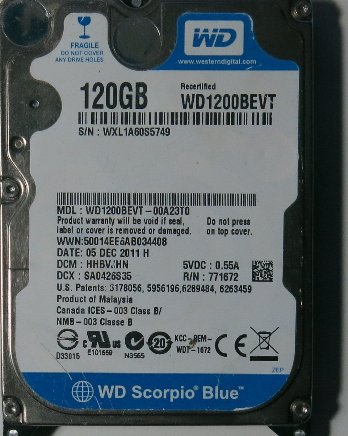 WESTERN DIGITAL WD1200BEVT-00A23T0,  PCB