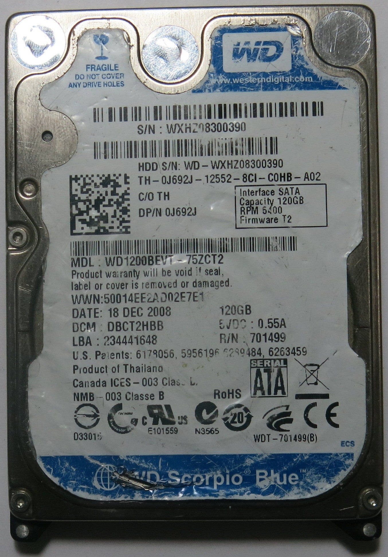 WESTERN DIGITAL WD1200BEVT-75ZCT2 2060-701499-000 REV A PCB