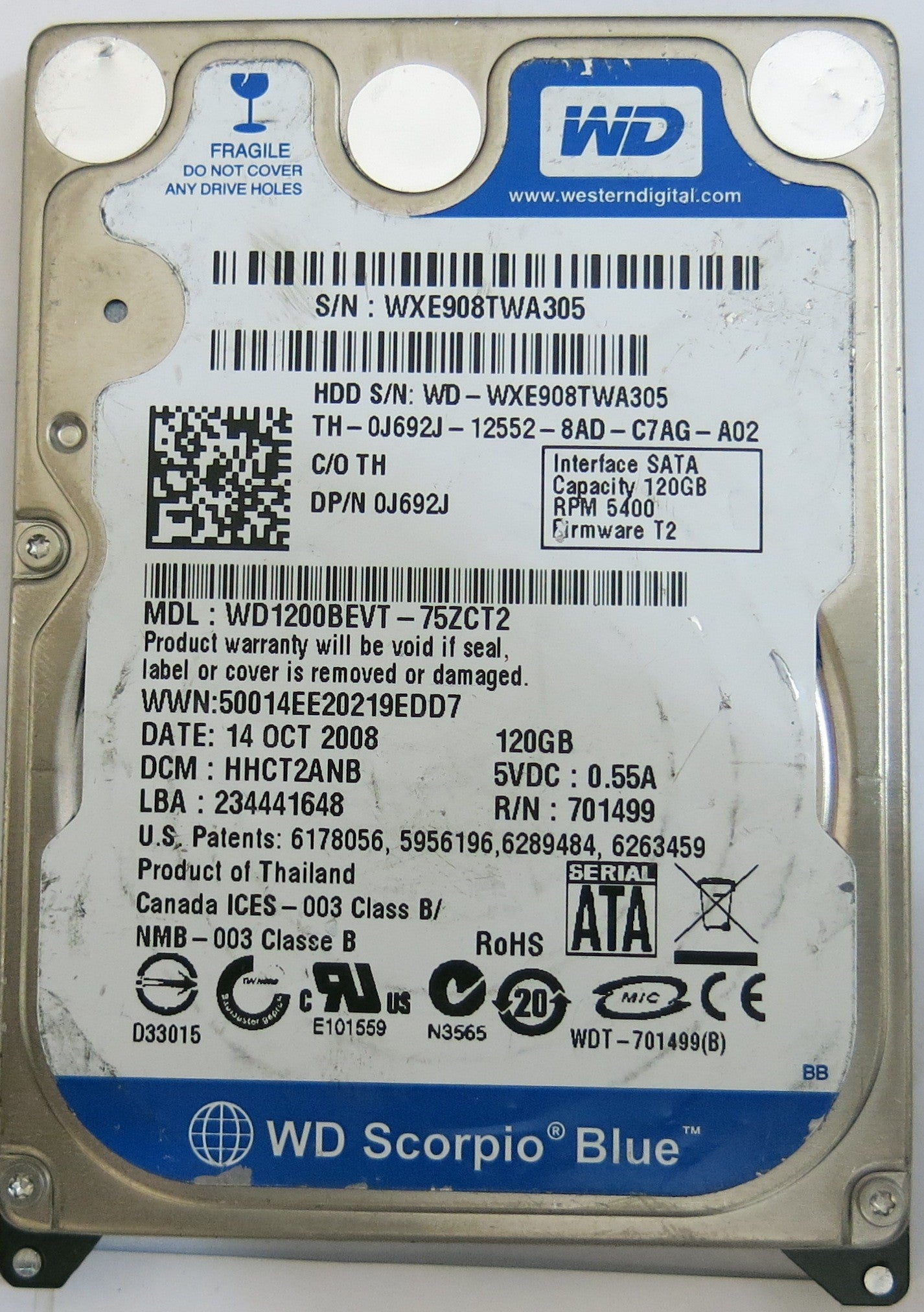 WESTERN DIGITAL WD1200BEVT-75ZCT2 2060-701499-000 REV A PCB