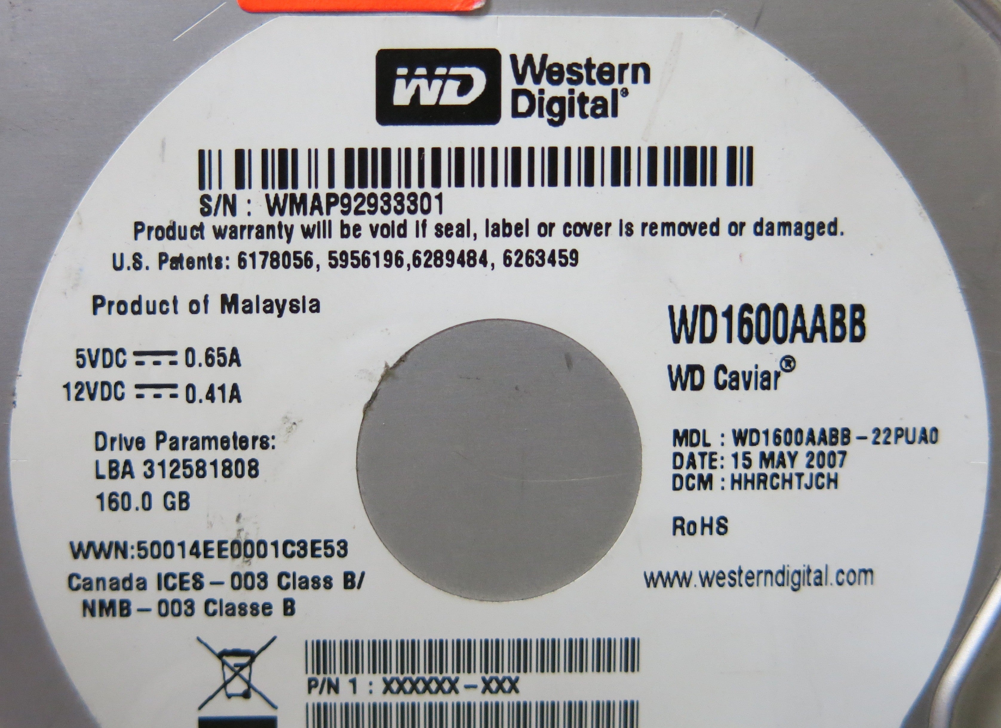 WESTERN DIGITAL WD1600AABB-22PUA0 2060-701494-002 REV P1 PCB