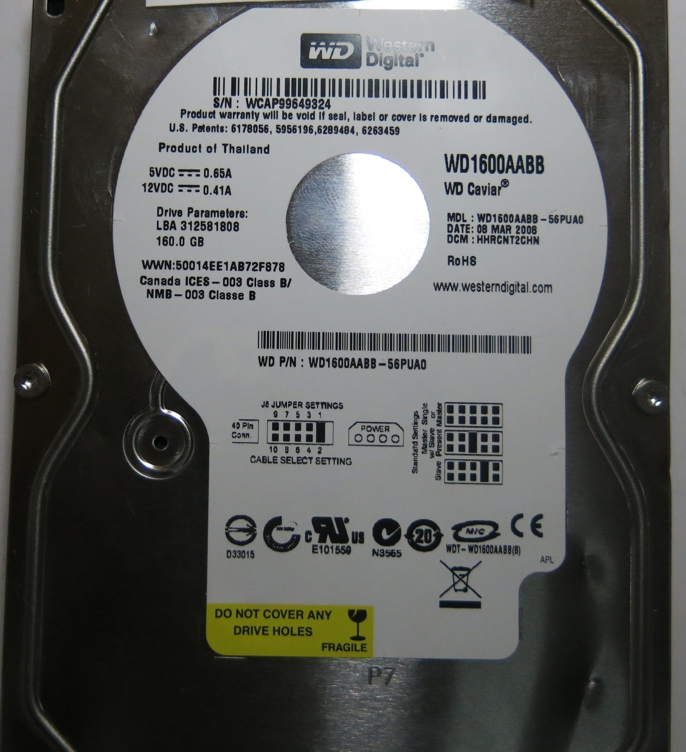 WESTERN DIGITAL WD1600AABB-56PUA0 2060-701494-001 REV A PCB