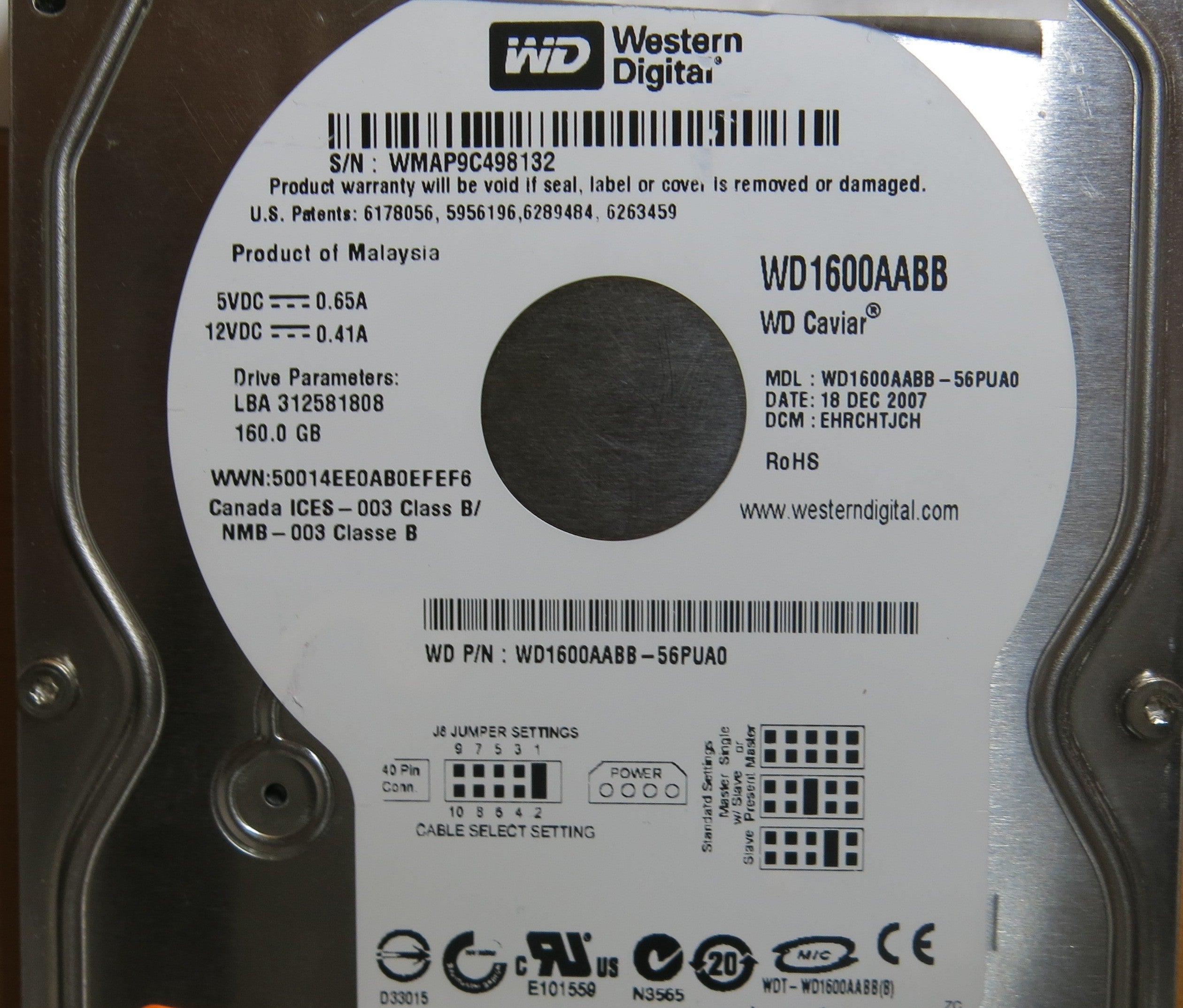 WESTERN DIGITAL WD1600AABB-56PUA0 2060-701494-001 REV A PCB