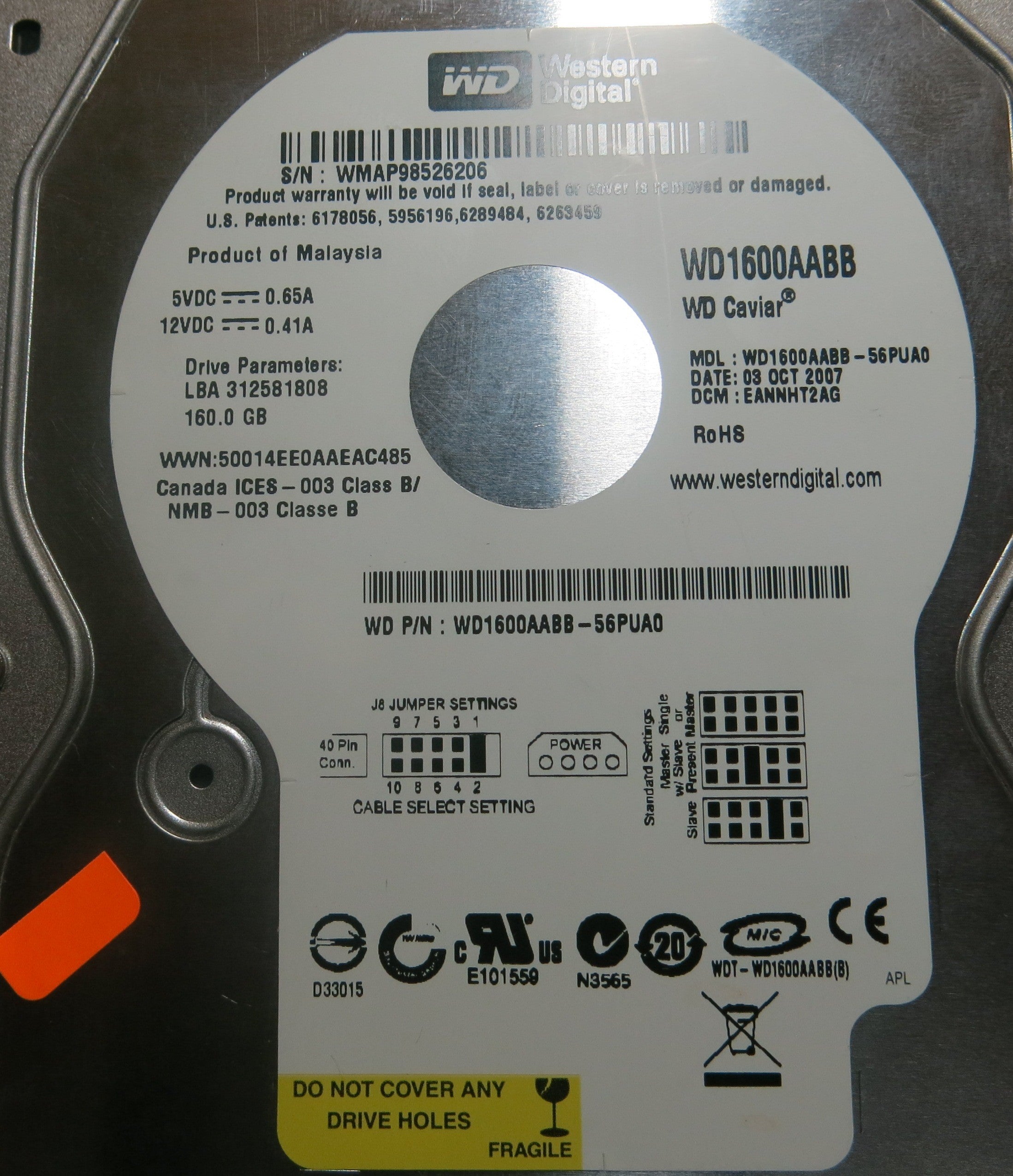 WESTERN DIGITAL WD1600AABB-56PUA0 2060-701494-002 REV B PCB