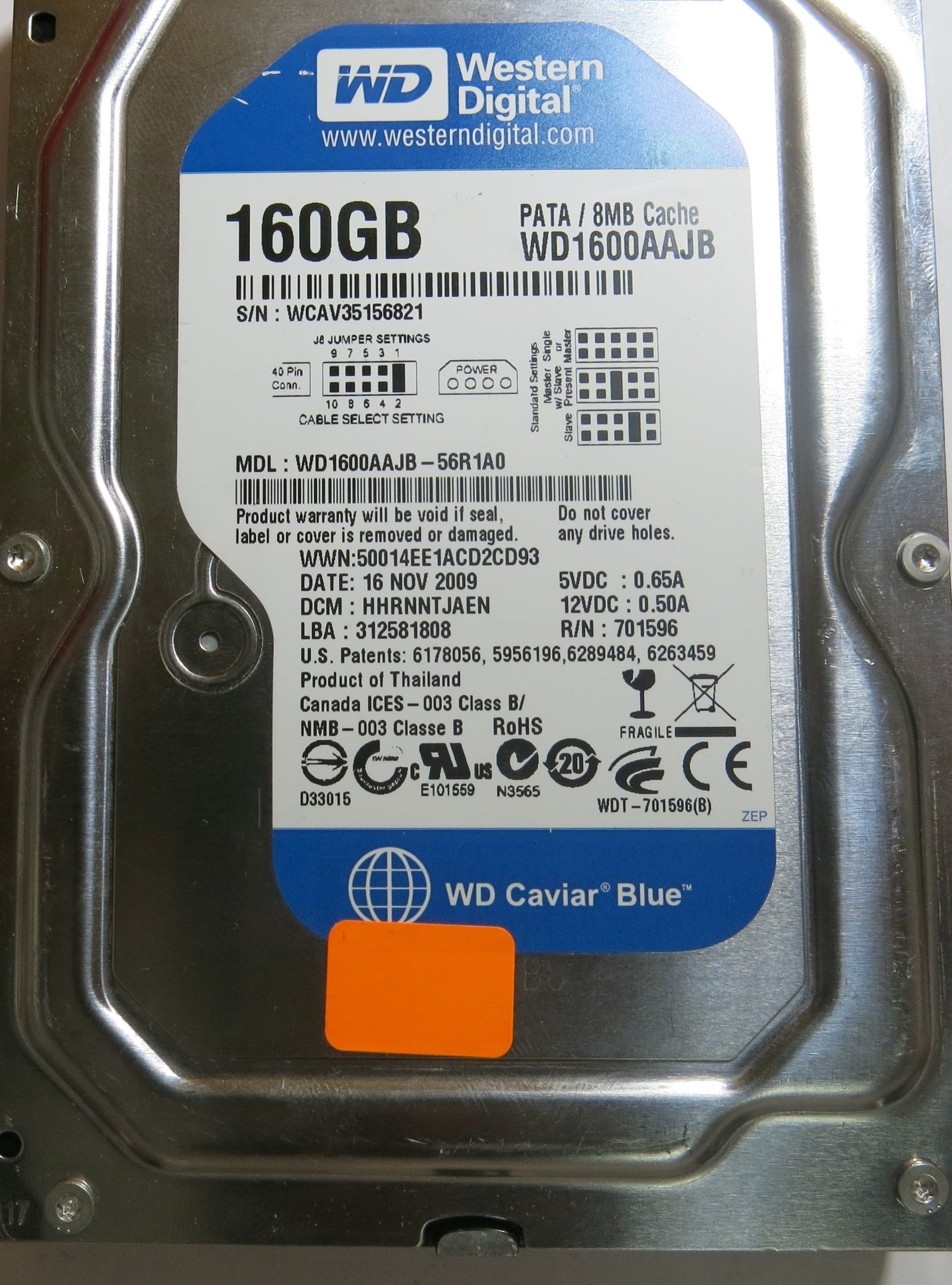 WESTERN DIGITAL WD1600AAJB-56R1A0 2060-701596 REV A  PCB