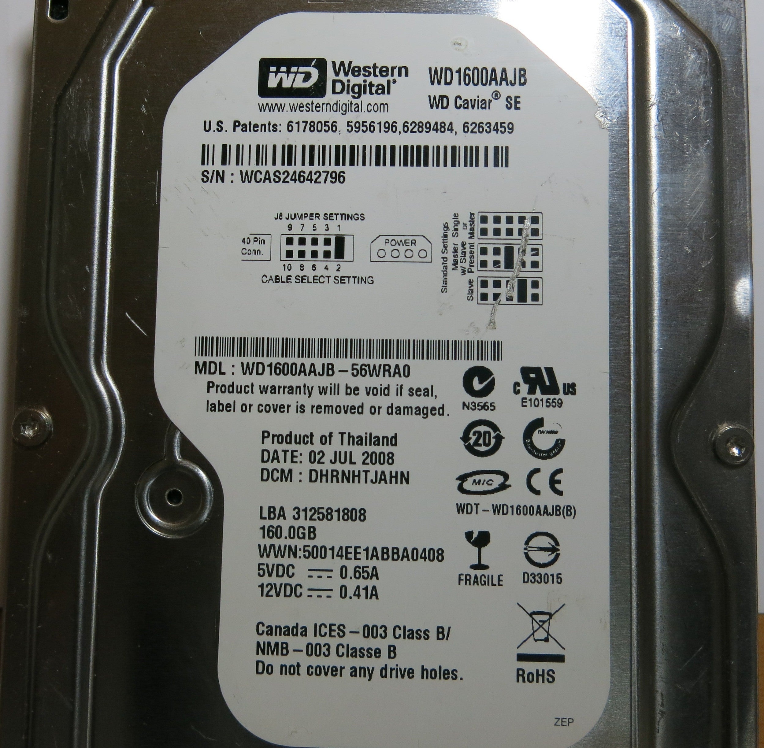 WESTERN DIGITAL WD1600AAJB-56WRA0 2060-701563-000 REV P1 PCB