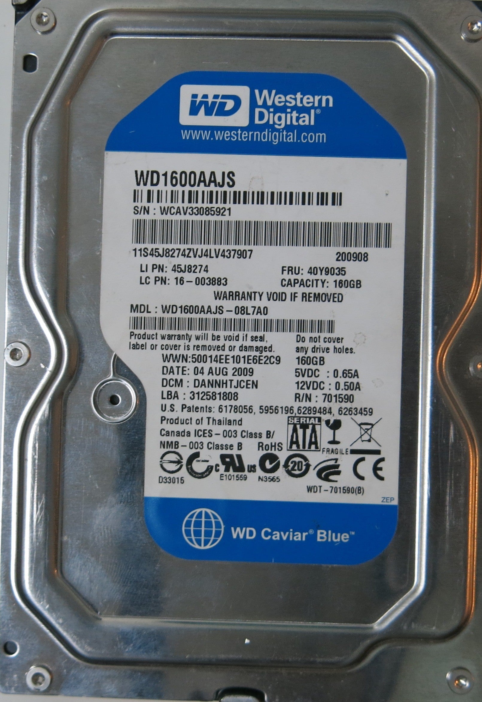 WESTERN DIGITAL WD1600AAJS-08L7A0 PCB 2060-701590-000 REV A,  160.GB