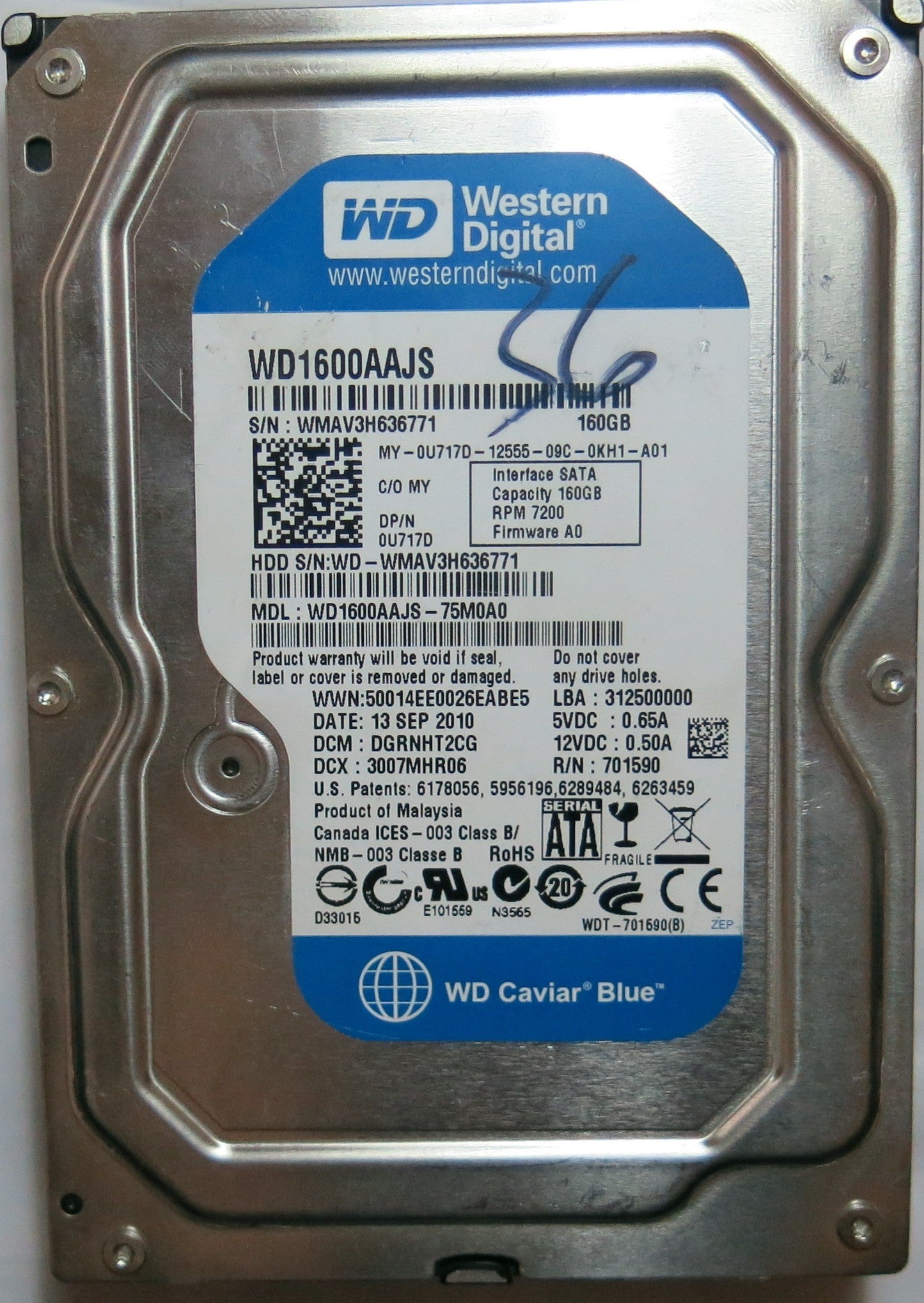 WD1600AAJS-75M0A0    PCB: 2060-701590-001 REV A SERIAL WMAV3H636771 FW DGRNHT2CG  160,GB