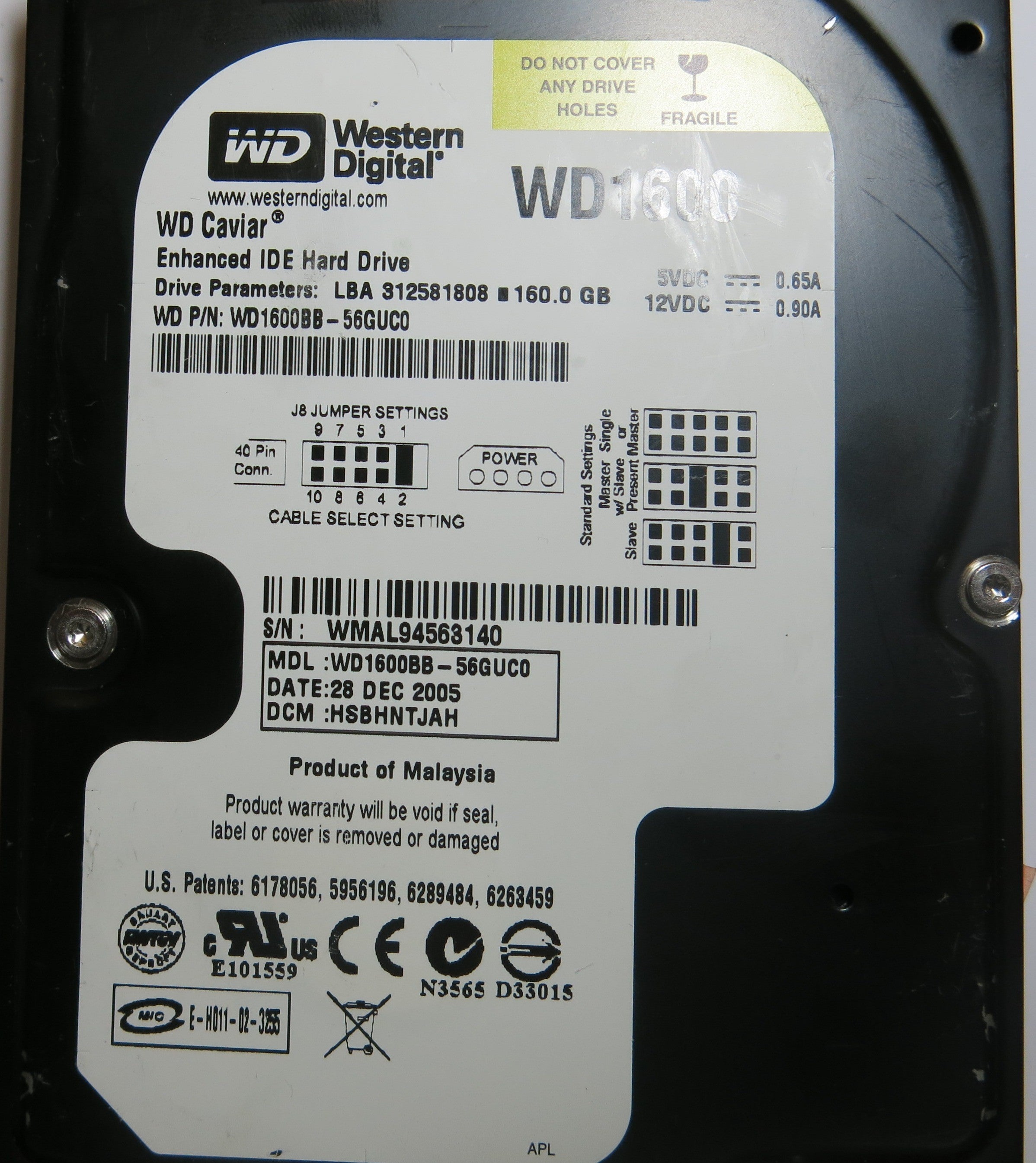 WESTERN DIGITAL WD1600BB-56GUC0 2060-701266-001 REV A PCB