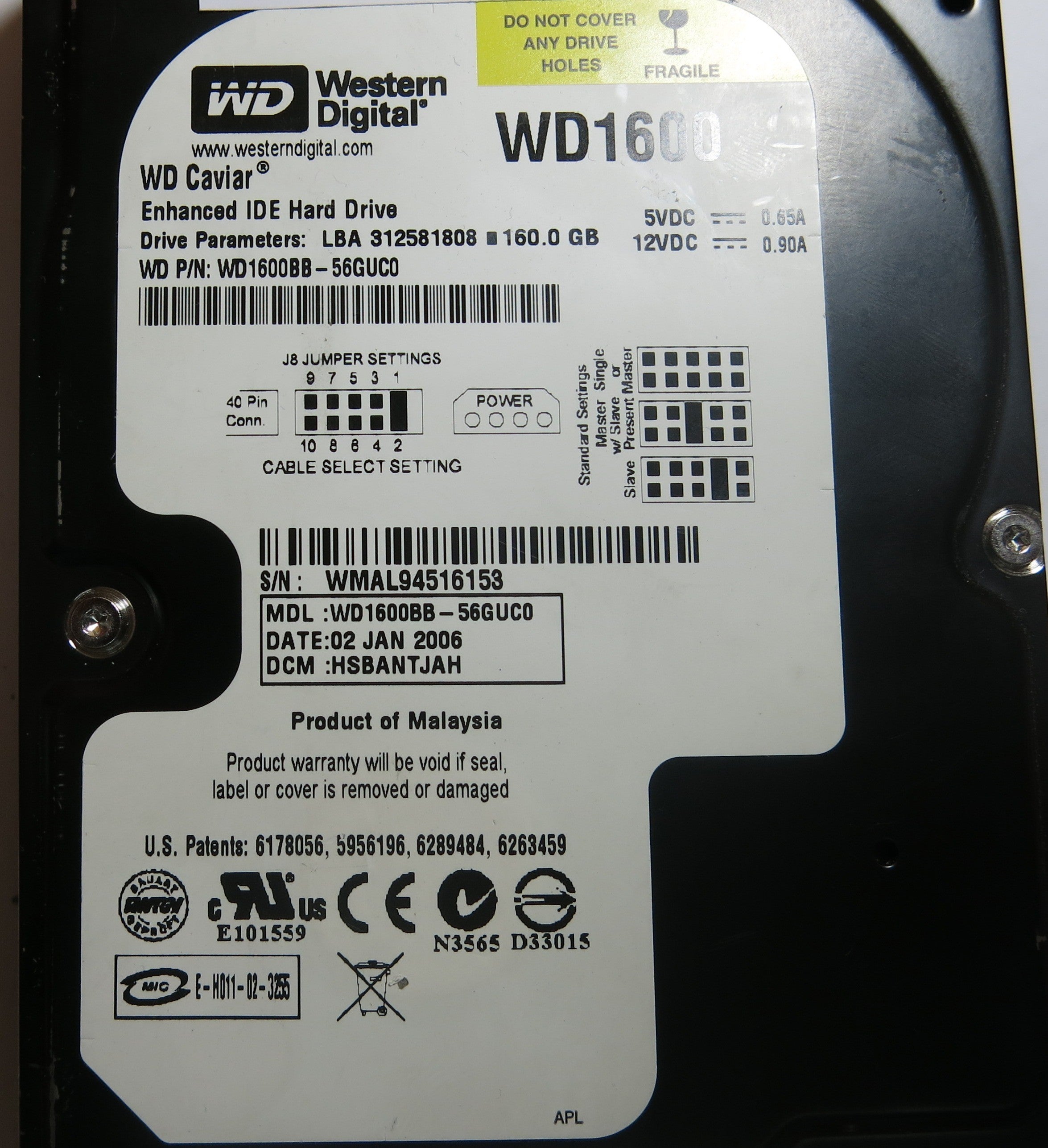 WESTERN DIGITAL WD1600BB-56GUC0 2060-701266-001-REV A PCB