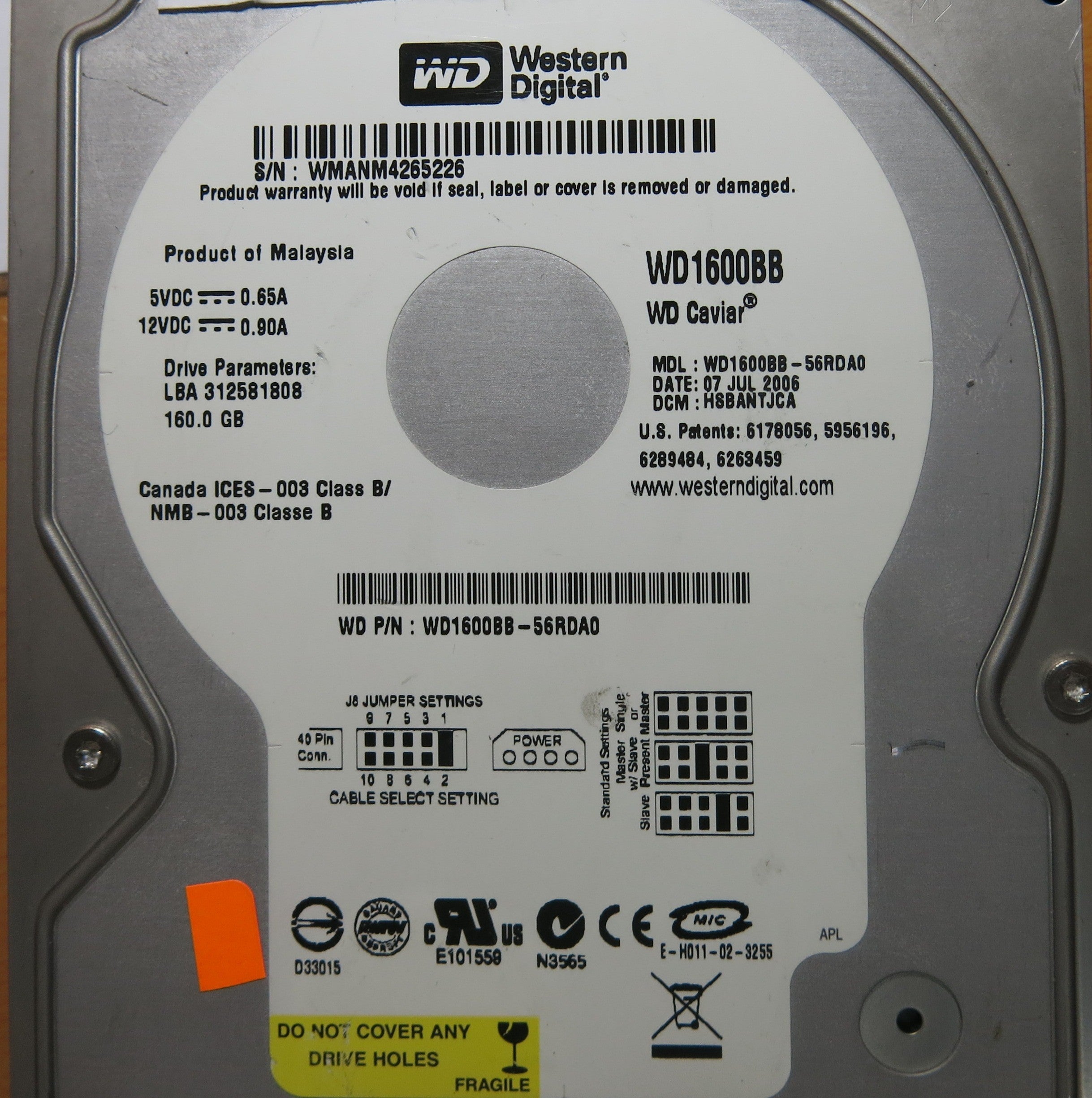 WESTERN DIGITAL WD1600BB-56RDA0 2060-701292-001 REV A PCB