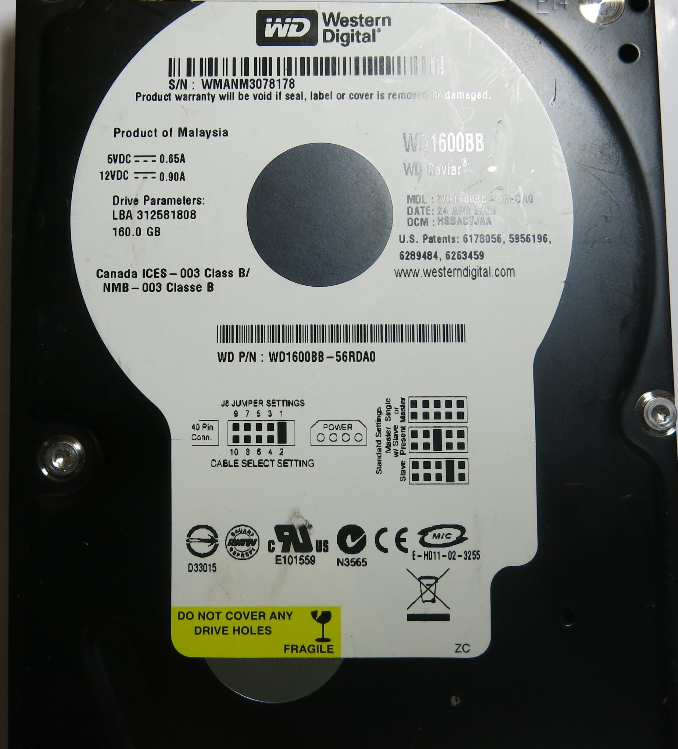 WESTERN DIGITAL WD1600BB-56RDA0 2060-701292-001 REV A PCB