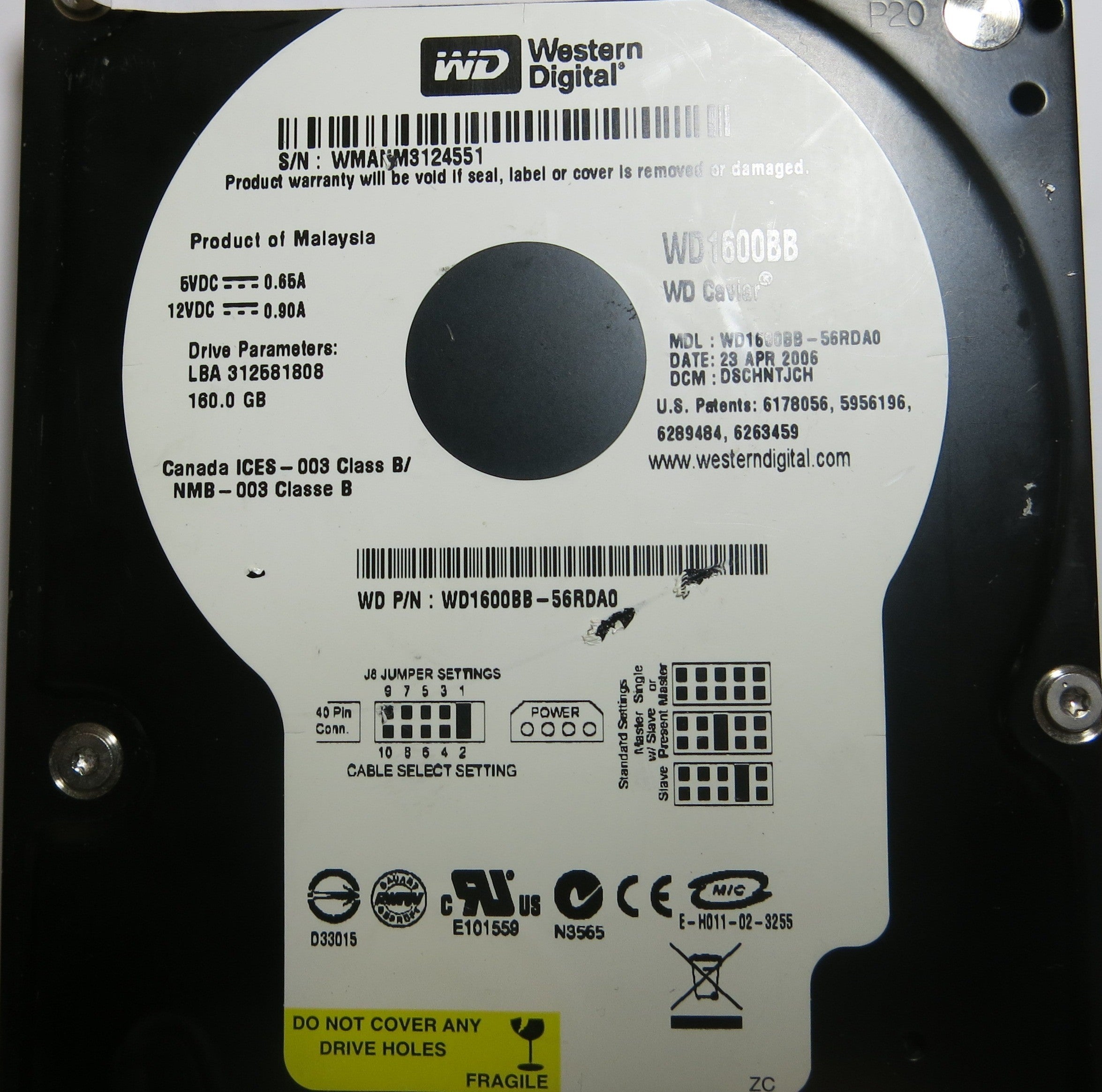 WESTERN DIGITAL WD1600BB-56RDA0 2060-701292-001 REV A PCB