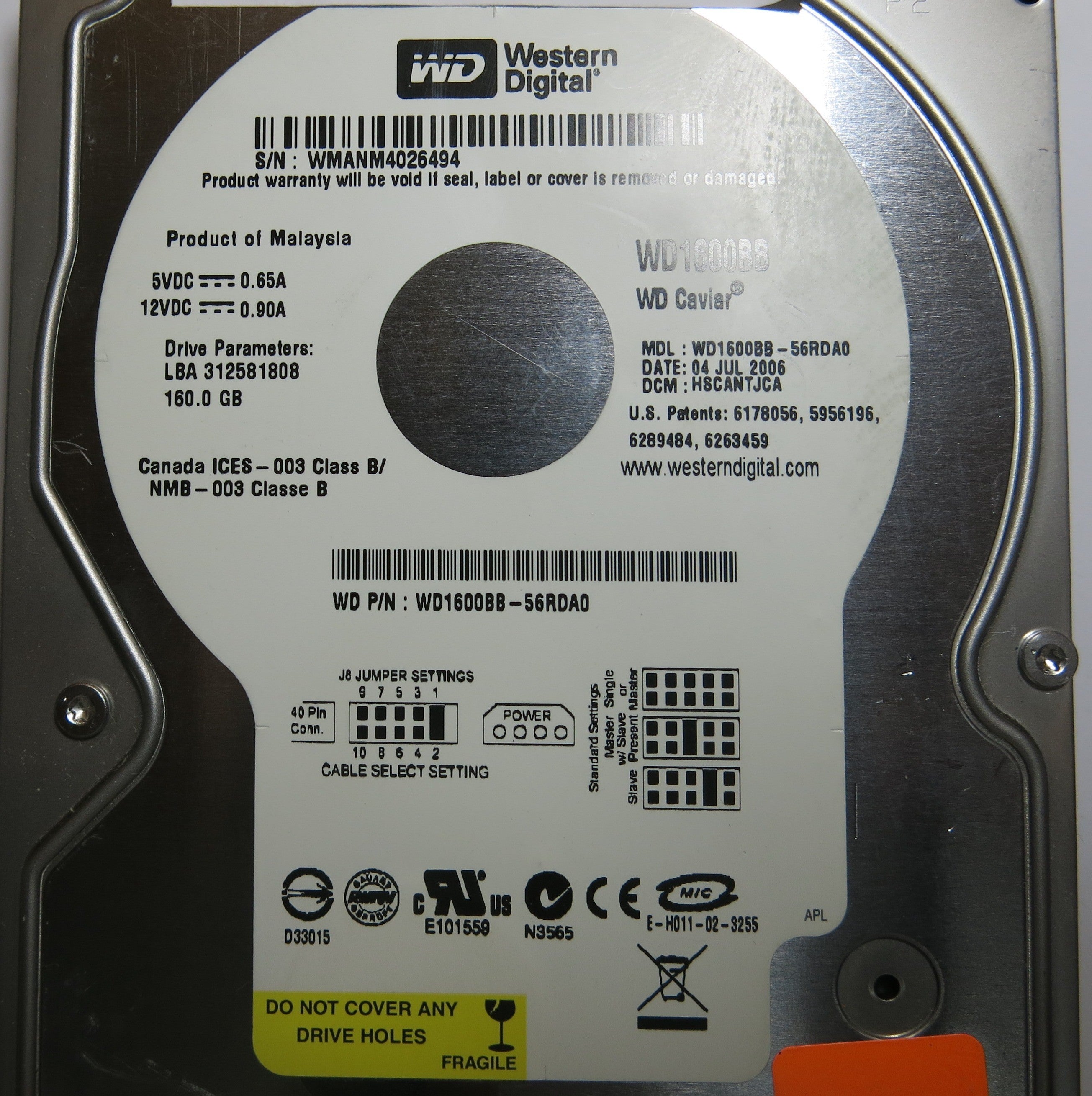 WESTERN DIGITAL WD1600BB-56RDA0 2060-701292-001 REV A PCB