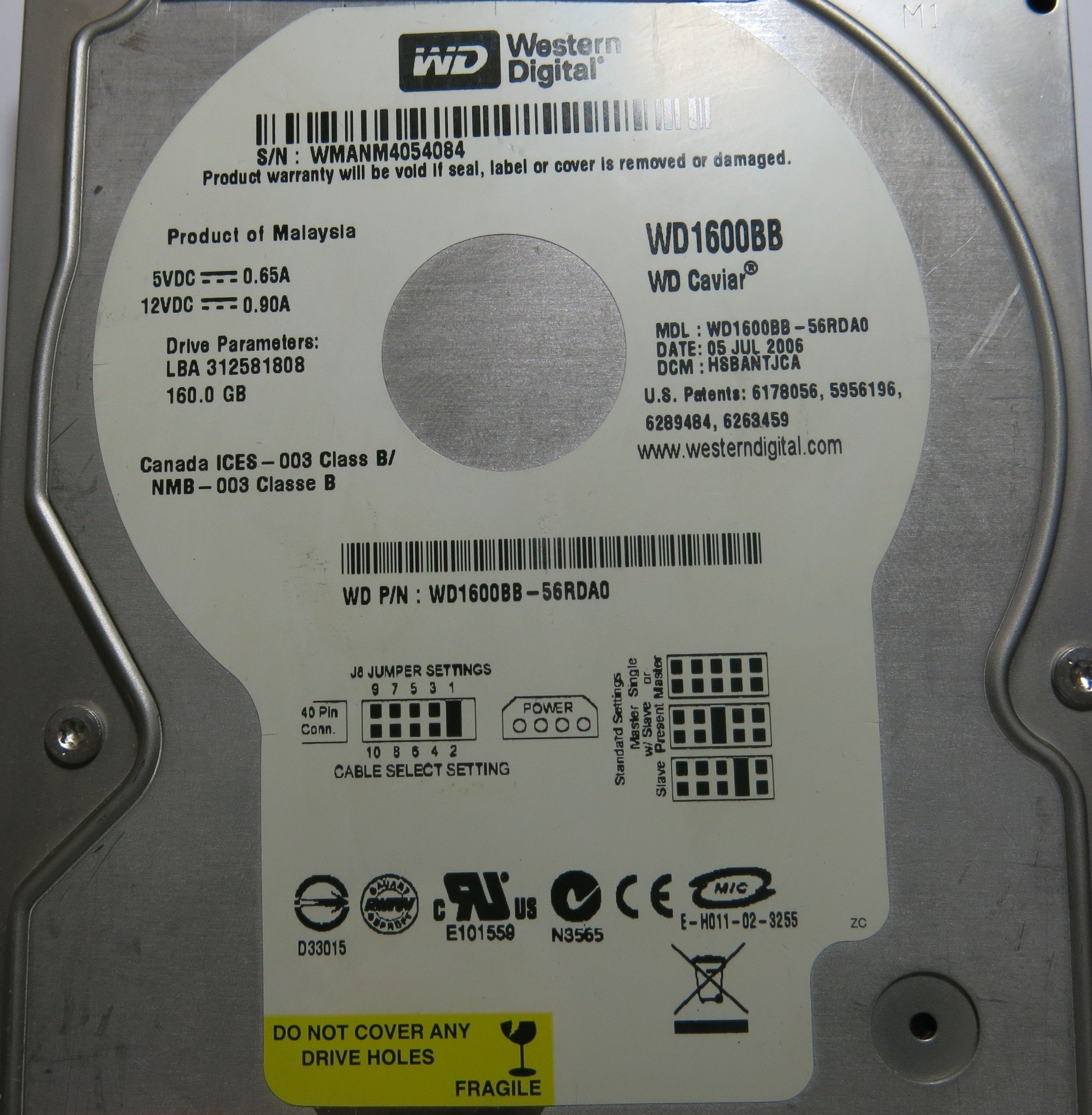 WESTERN DIGITAL WD1600BB-56RDA0 2060-701292-001 REV A PCB