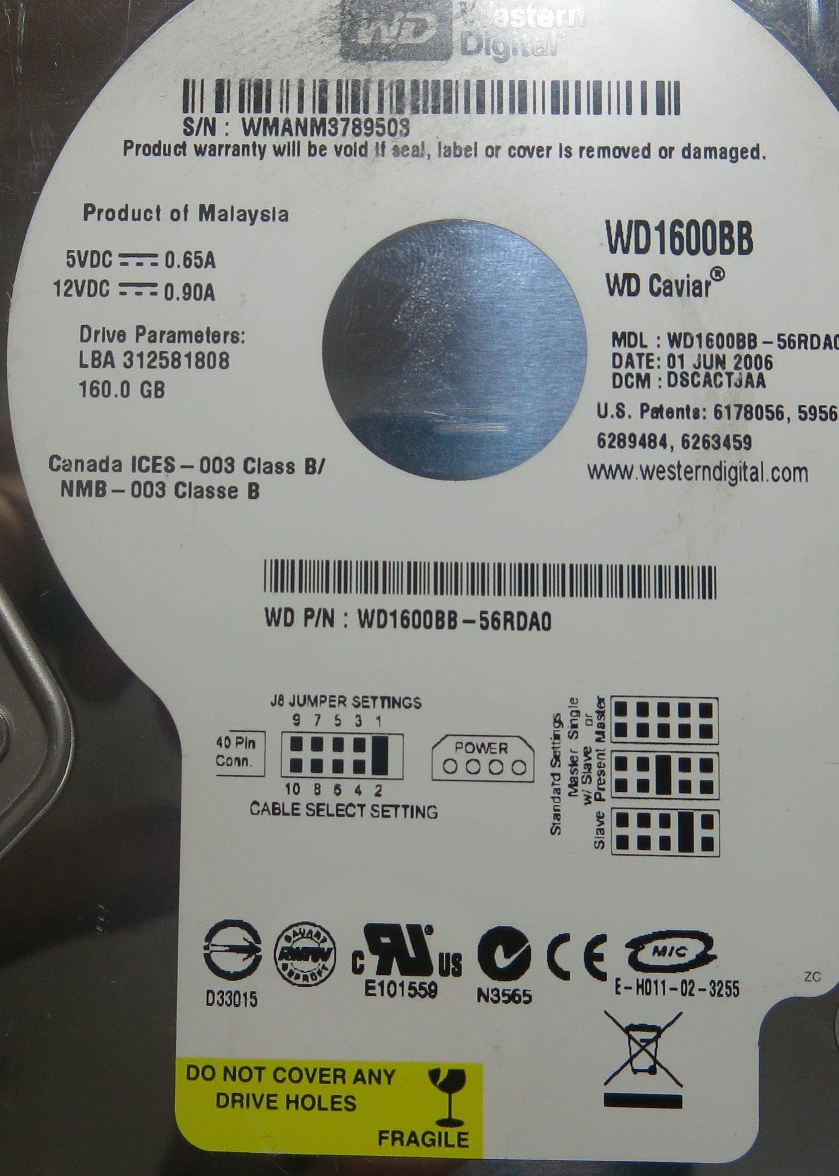 WESTERN DIGITAL WD1600BB-56RDA0 2060-701292-001 REV A PCB