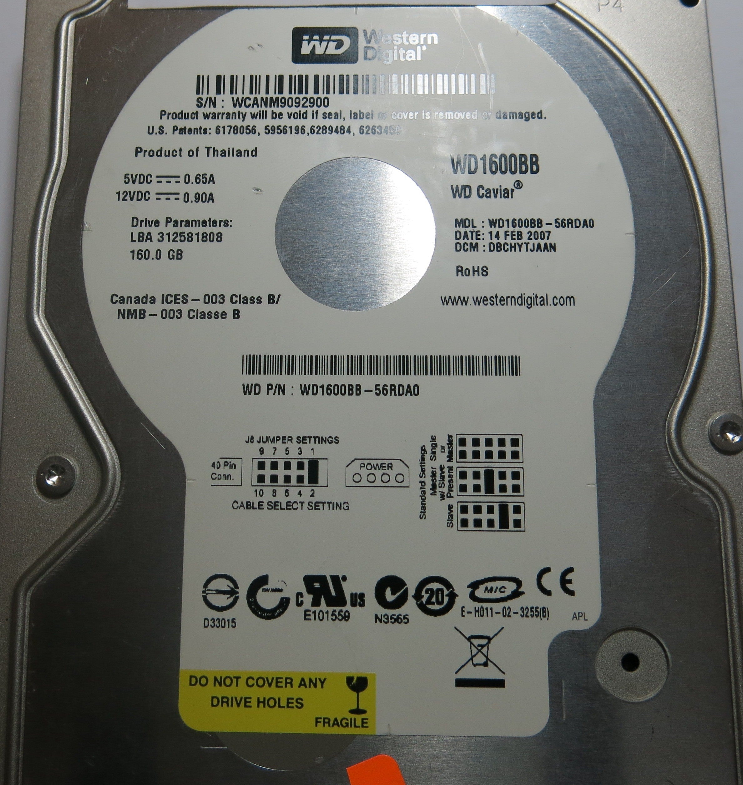 WESTERN DIGITAL WD1600BB-56RDA0 2060-701292-002 REV A PCB
