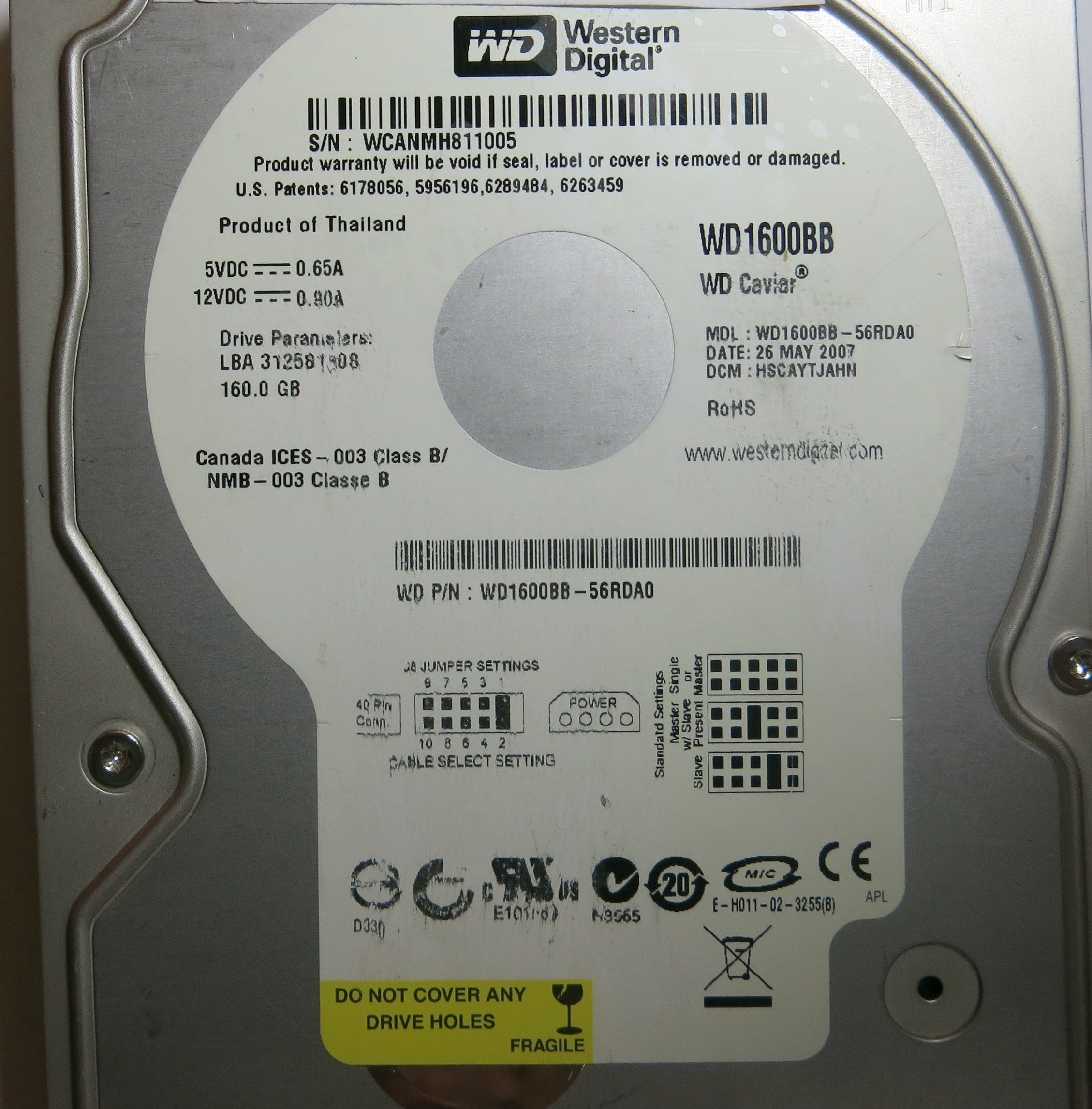WESTERN DIGITAL WD1600BB-56RDA0 2060-701292-002 REV A PCB