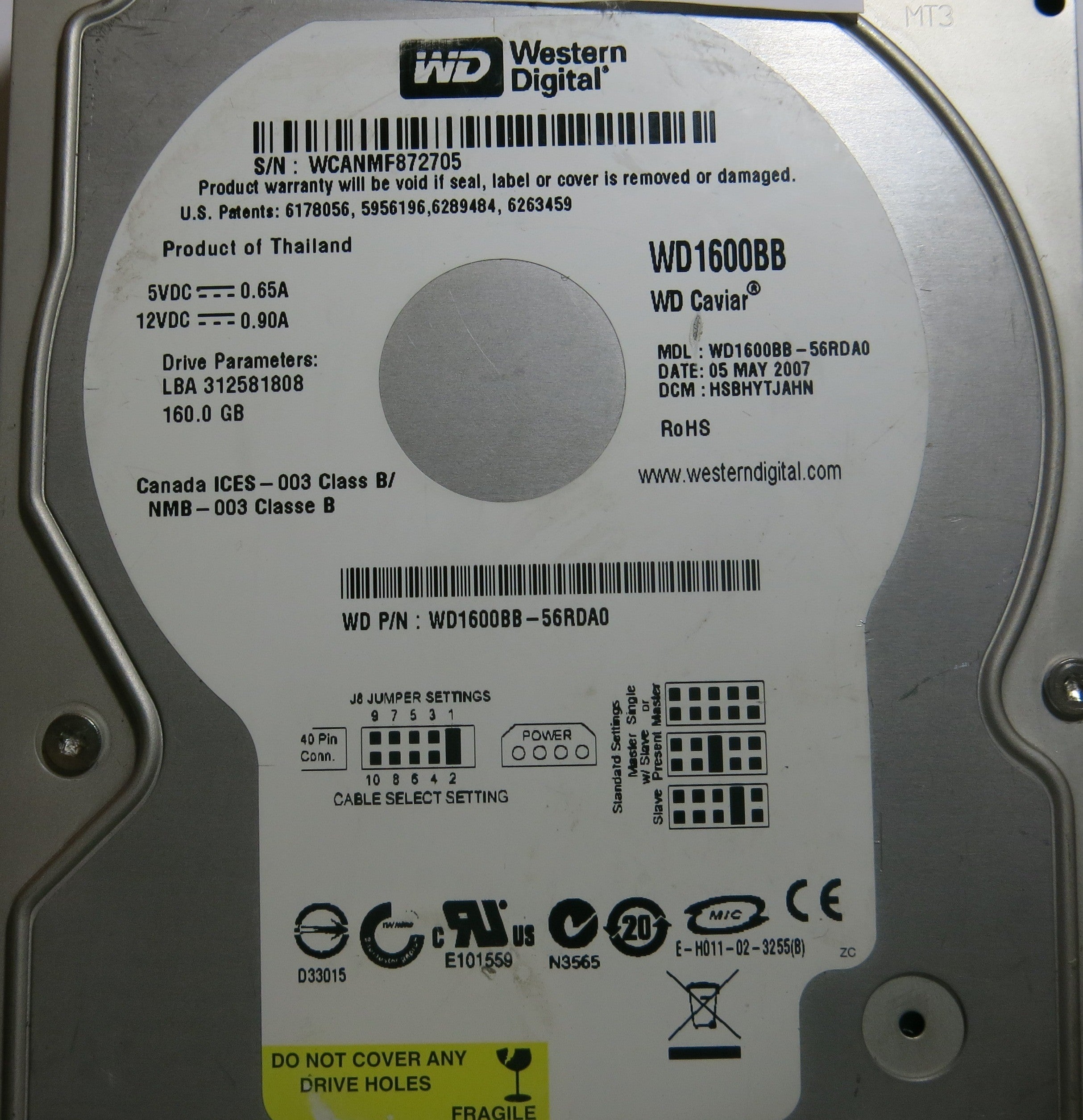 WESTERN DIGITAL WD1600BB-56RDA0 2060-701292-002 REV A PCB