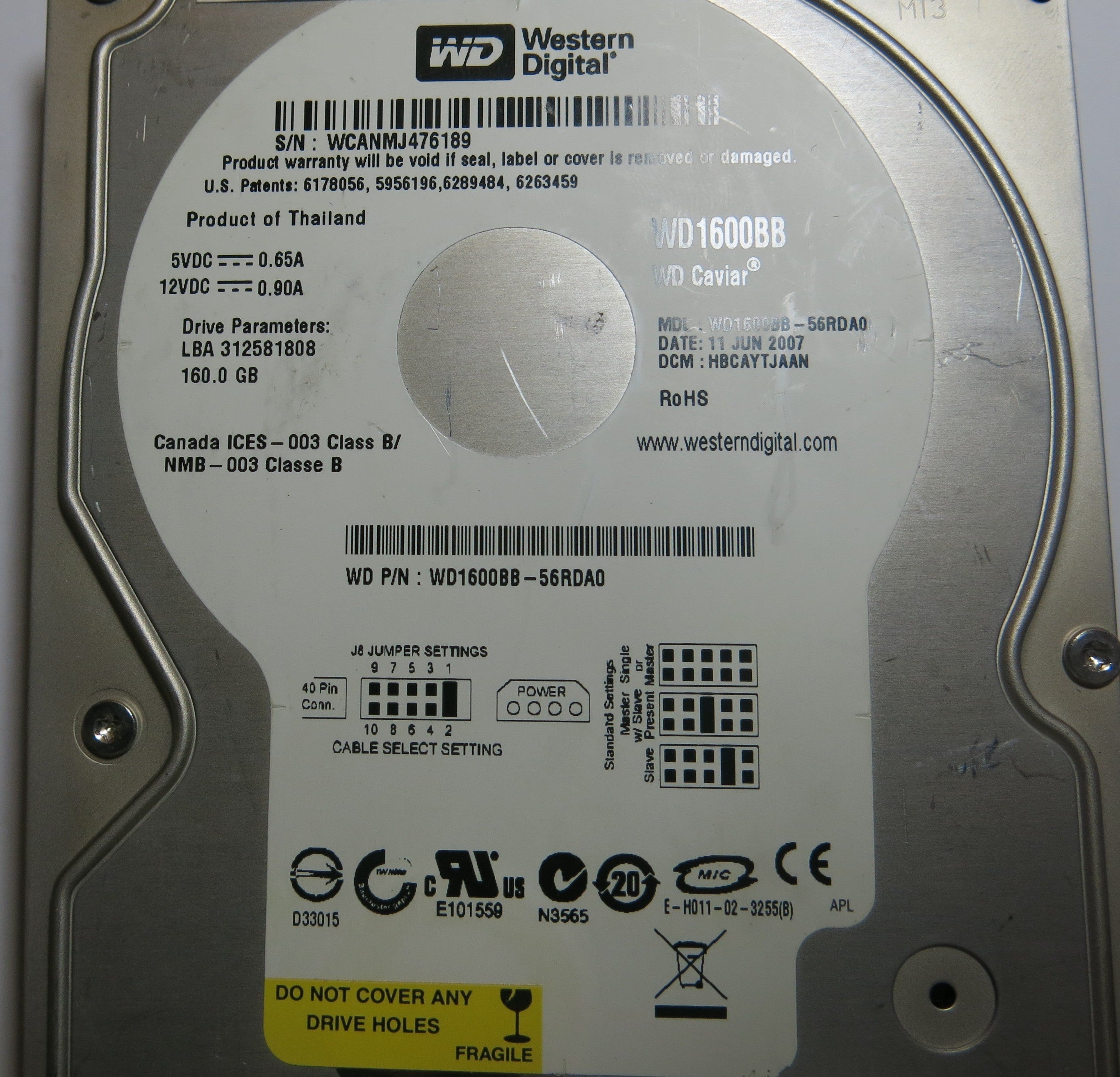WESTERN DIGITAL WD1600BB-56RDA0 2060-701292-002 REV A PCB