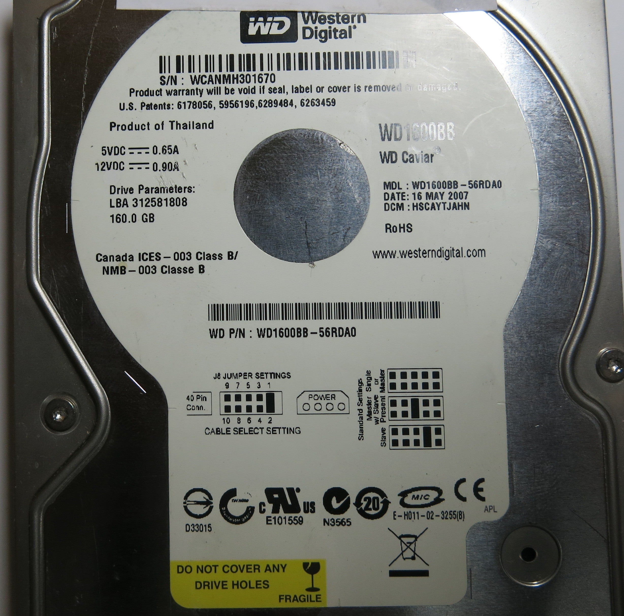 WESTERN DIGITAL WD1600BB-56RDA0 2060-701292-002 REV A PCB