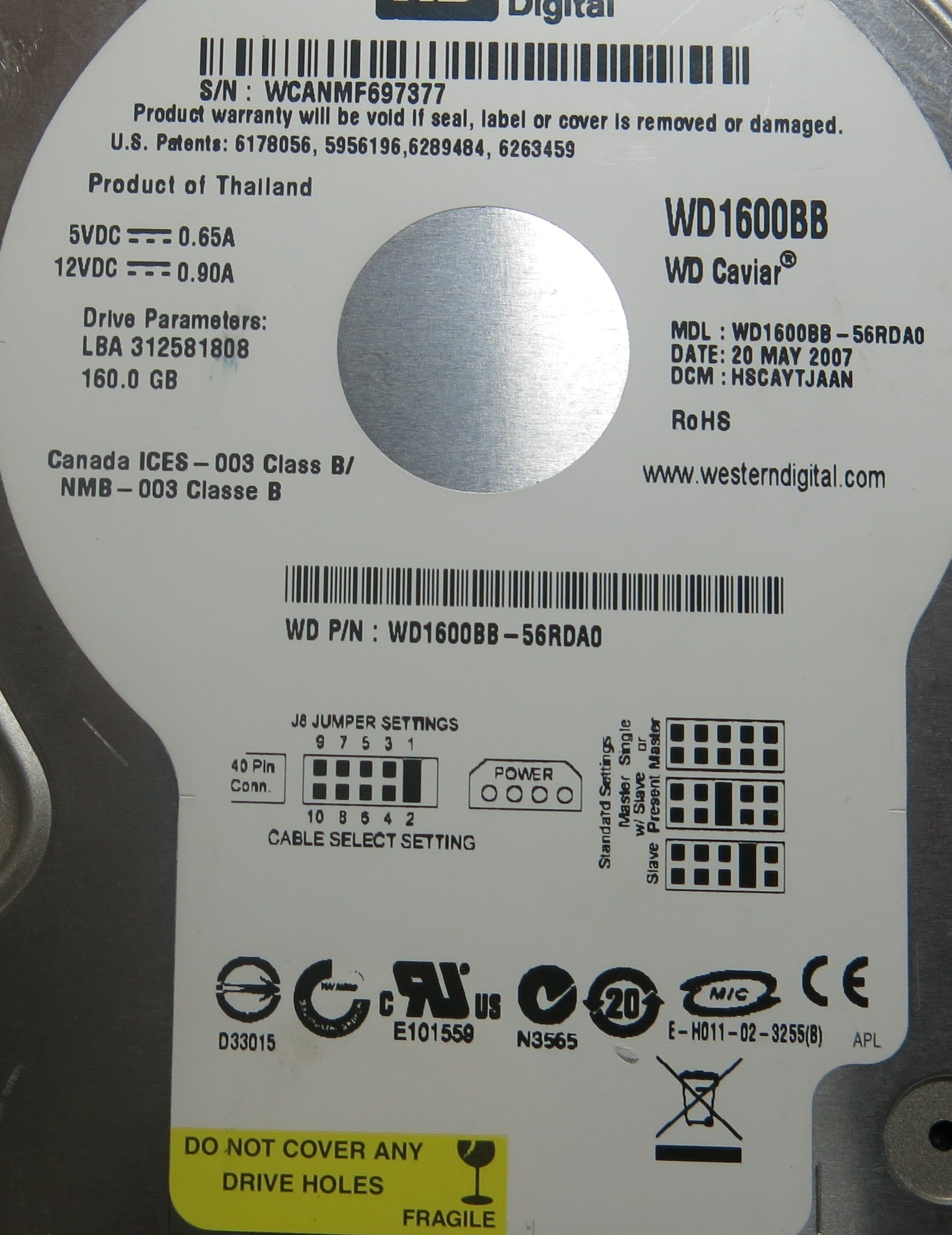 WESTERN DIGITAL WD1600BB-56RDA0 2060-701292-002 REV A PCB