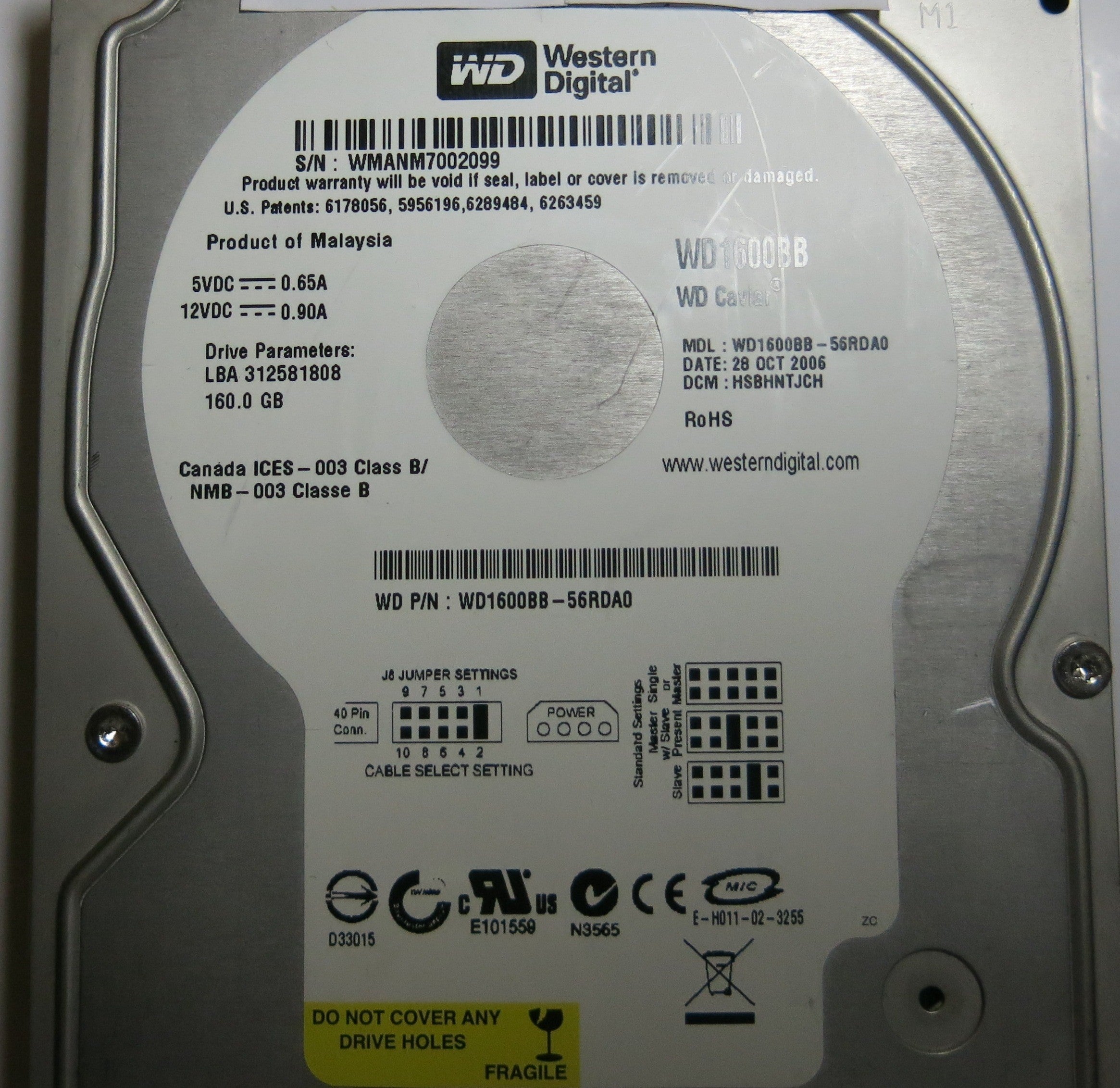 WESTERN DIGITAL WD1600BB-56RDA0 2060-701292-002 REV A PCB