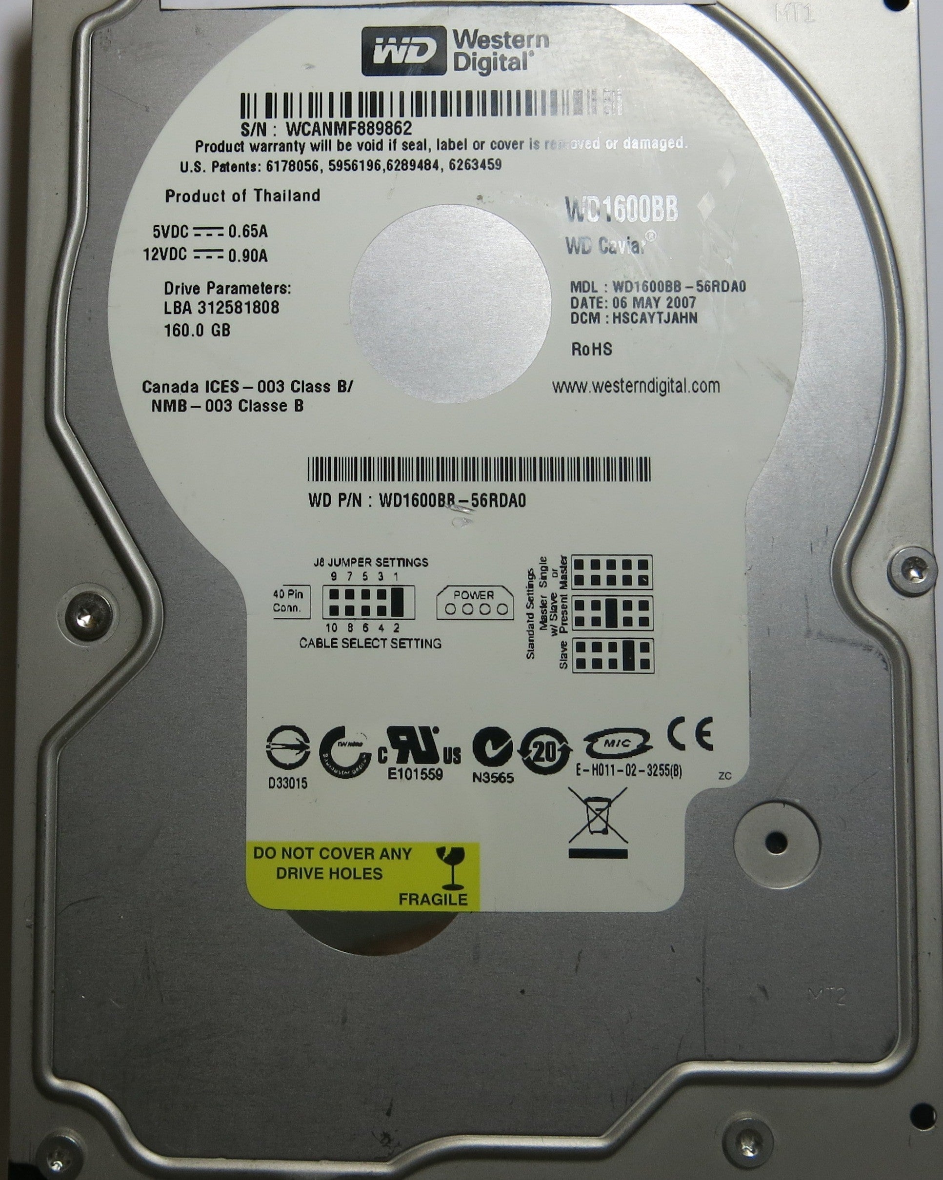WESTERN DIGITAL WD1600BB-56RDA0 2060-701292-002 REV A PCB