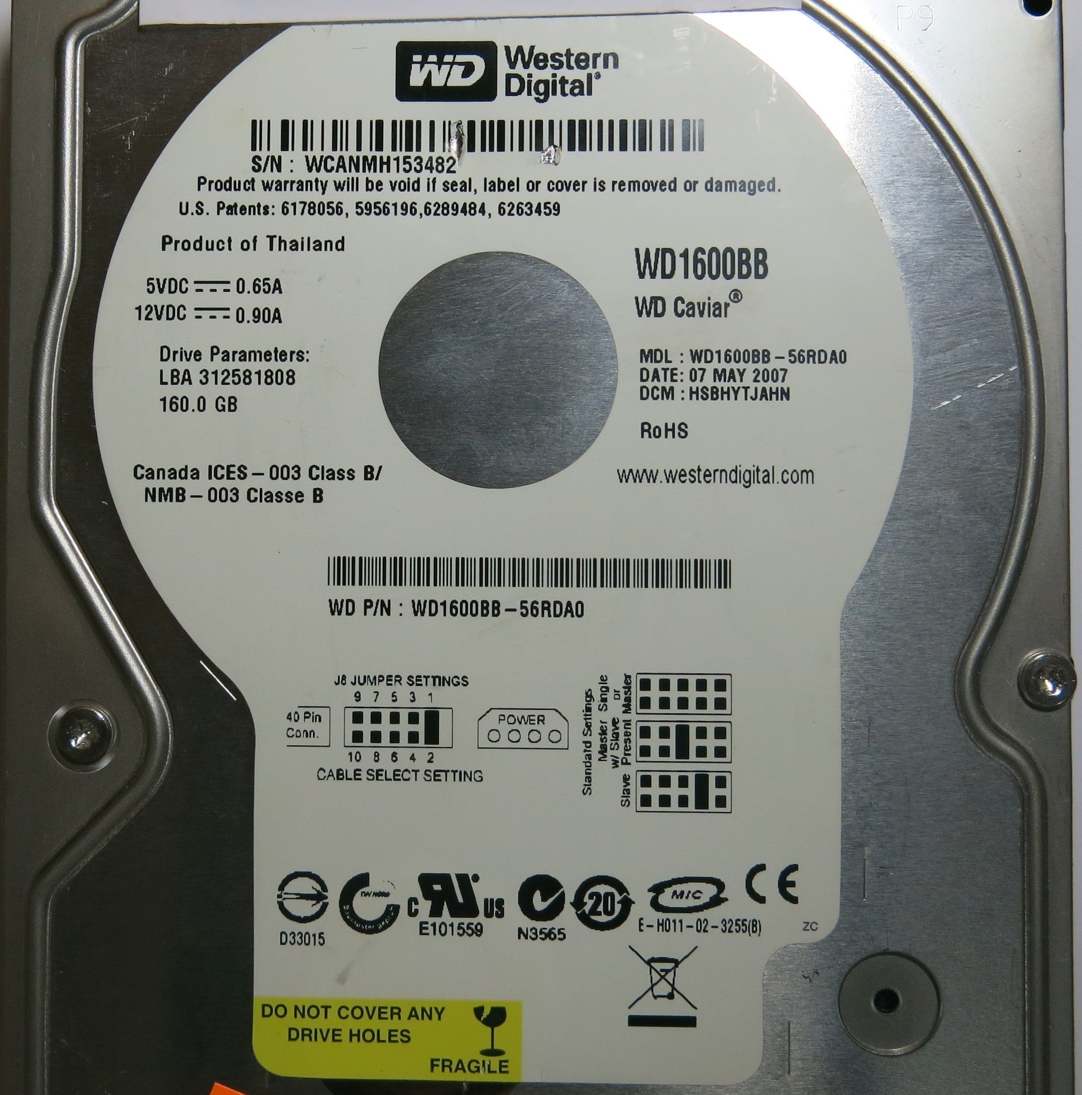 WESTERN DIGITAL WD1600BB-56RDA0 2060-701292-002 REV A PCB