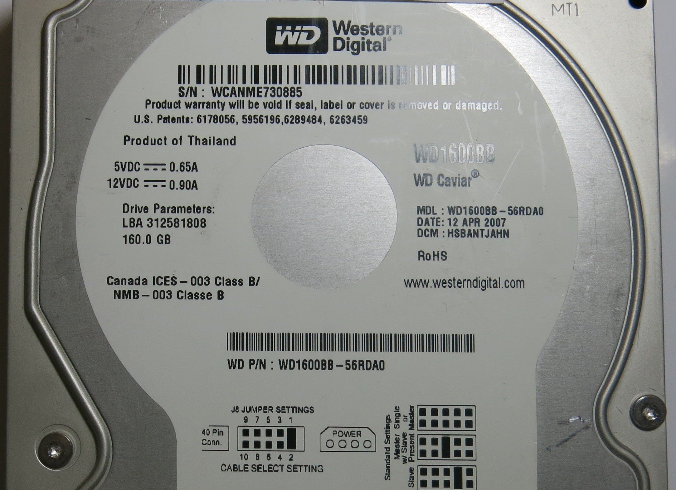 WESTERN DIGITAL WD1600BB-56RDA0 2060-701292-002 REV A PCB