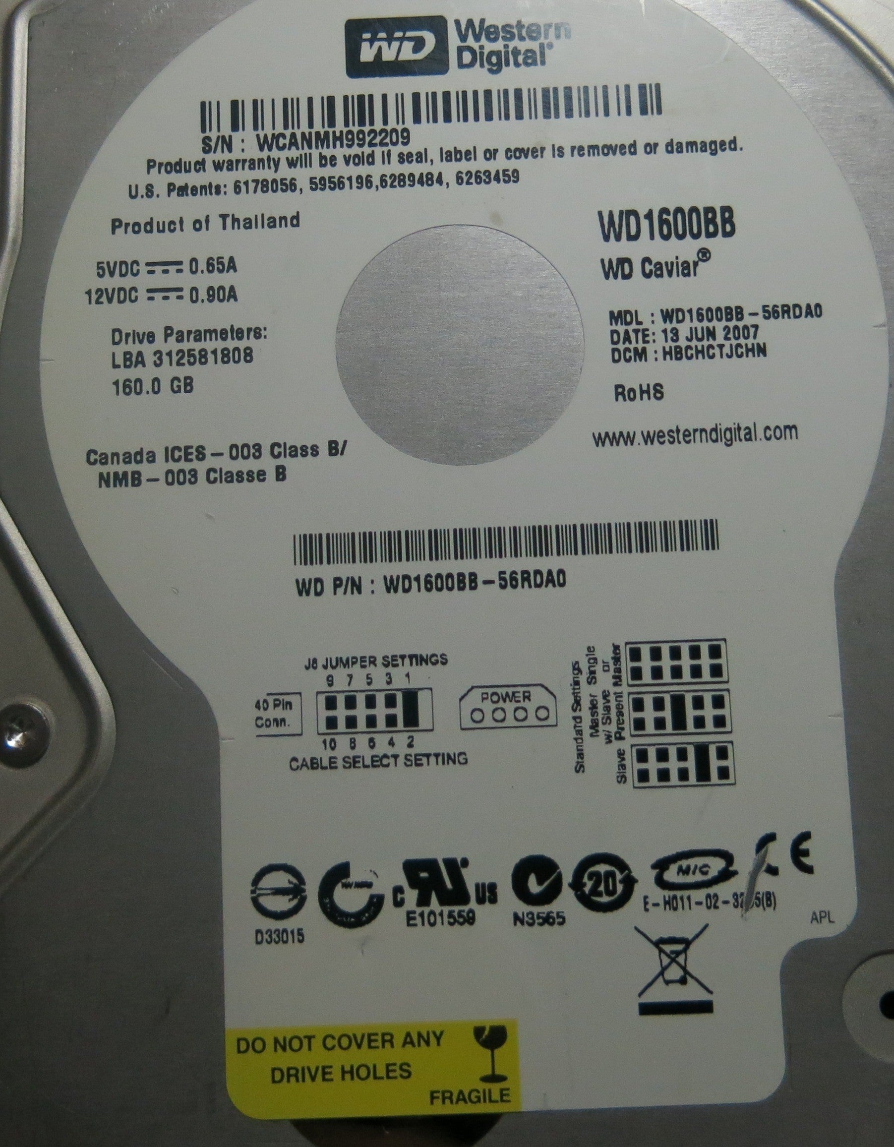 WESTERN DIGITAL WD1600BB-56RDA0 2060-701292-002 REV A PCB