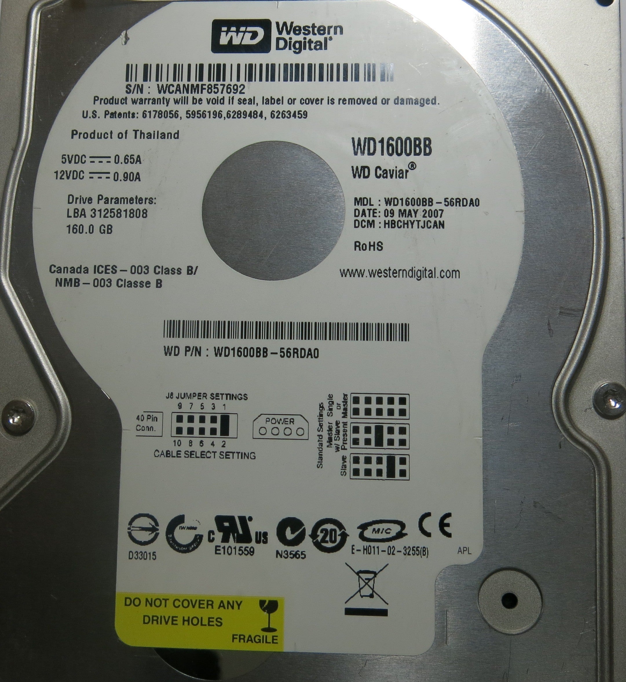 WESTERN DIGITAL WD1600BB-56RDA0 2060-701292-002 REV A PCB