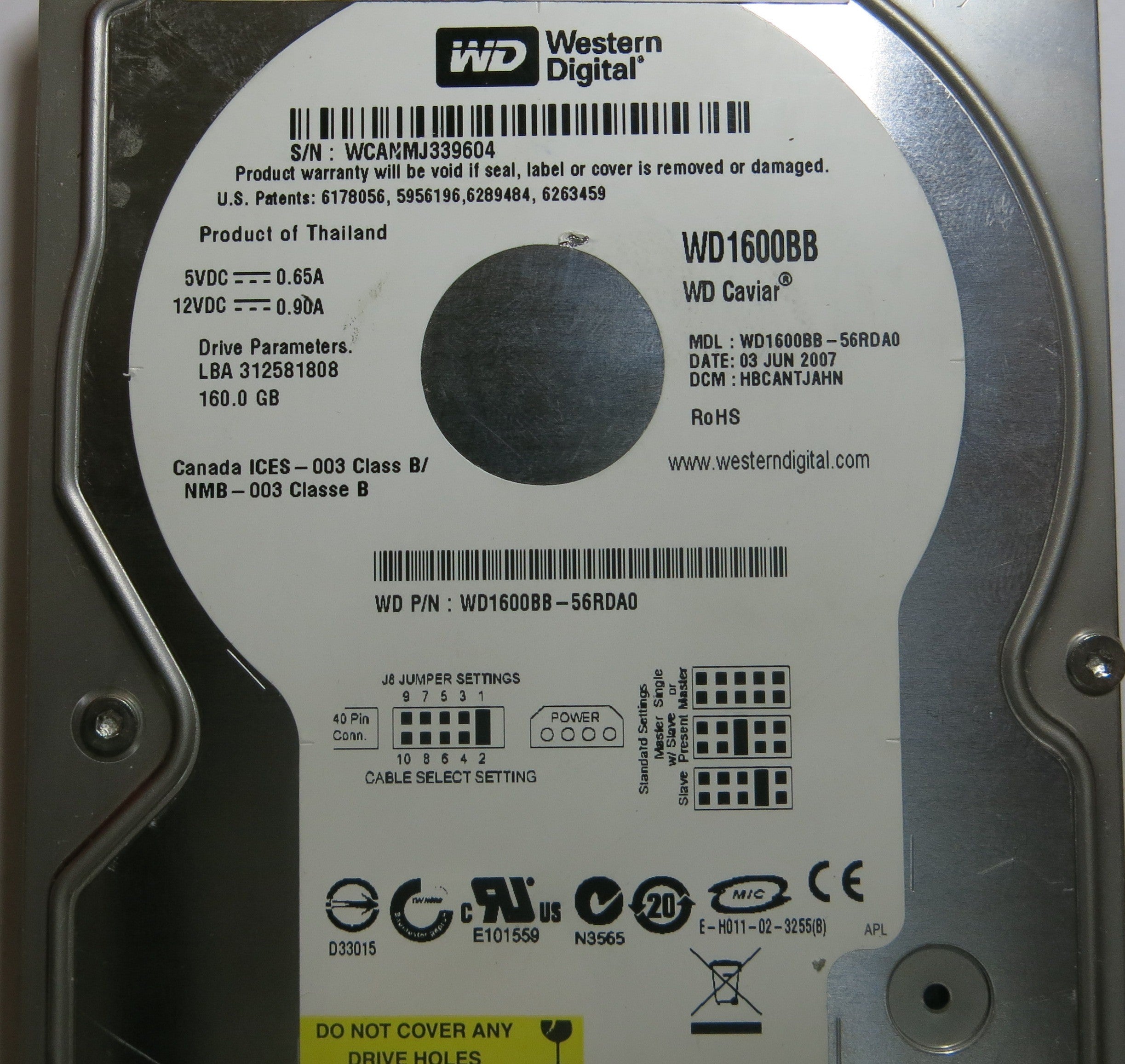 WESTERN DIGITAL WD1600BB-56RDA0 2060-701292-002 REV A PCB