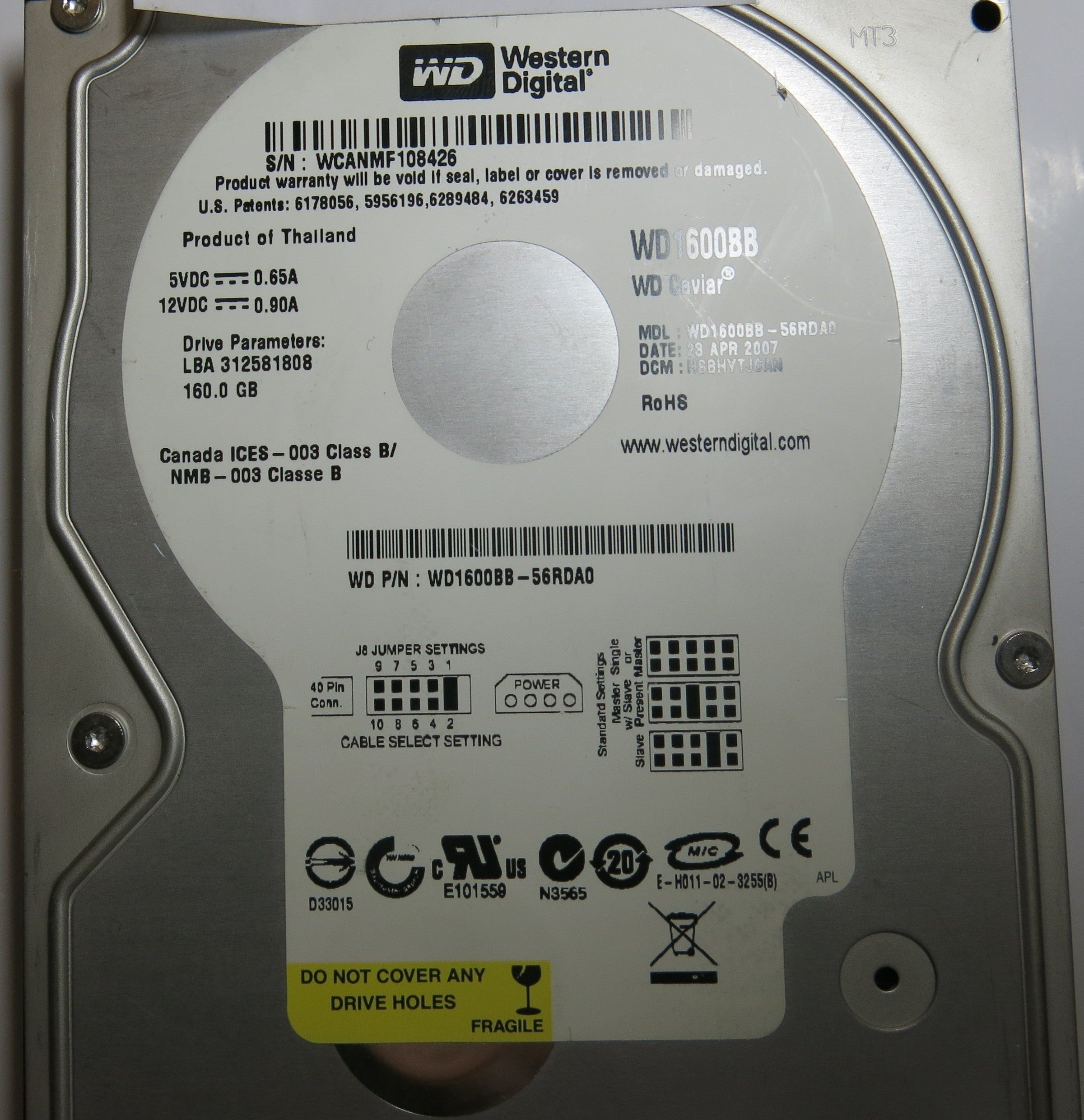 WESTERN DIGITAL WD1600BB-56RDA0 2060-701392-002 REV A PCB