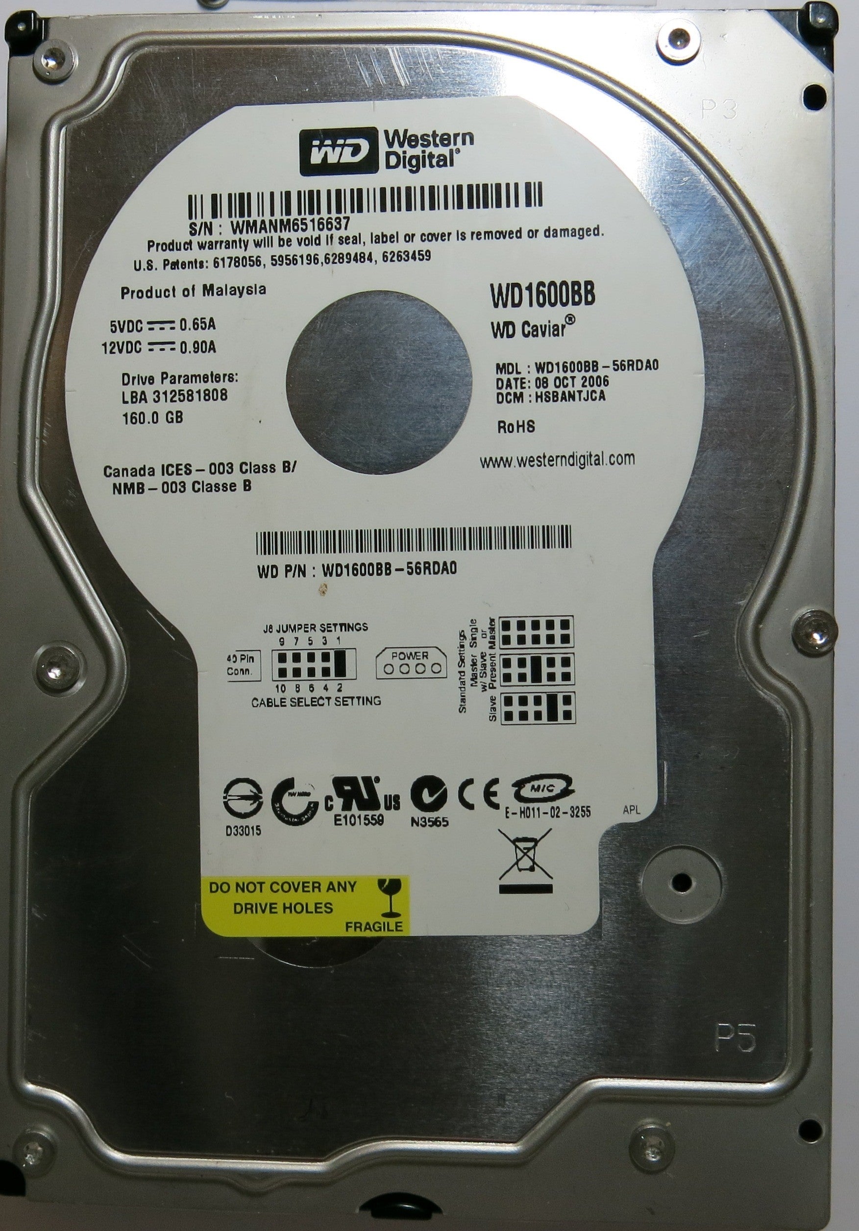 WESTERN DIGITAL WD1600BB-56RDA0 DCM HSBANTJCA 2060-701292-002 PCB