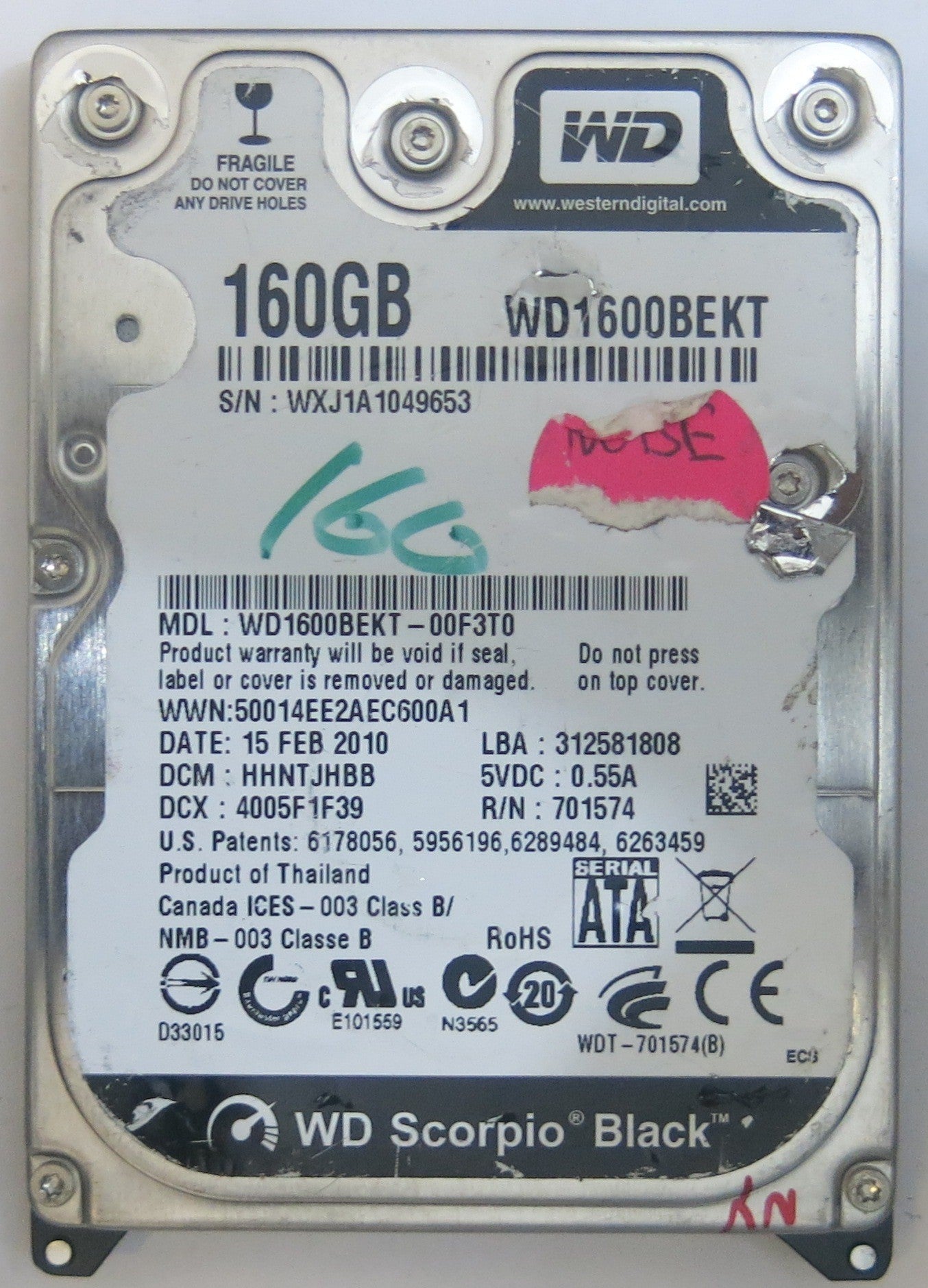 WESTERN DIGITAL WD1600BEKT-00F3T0 2060-771574-001 REV A PCB