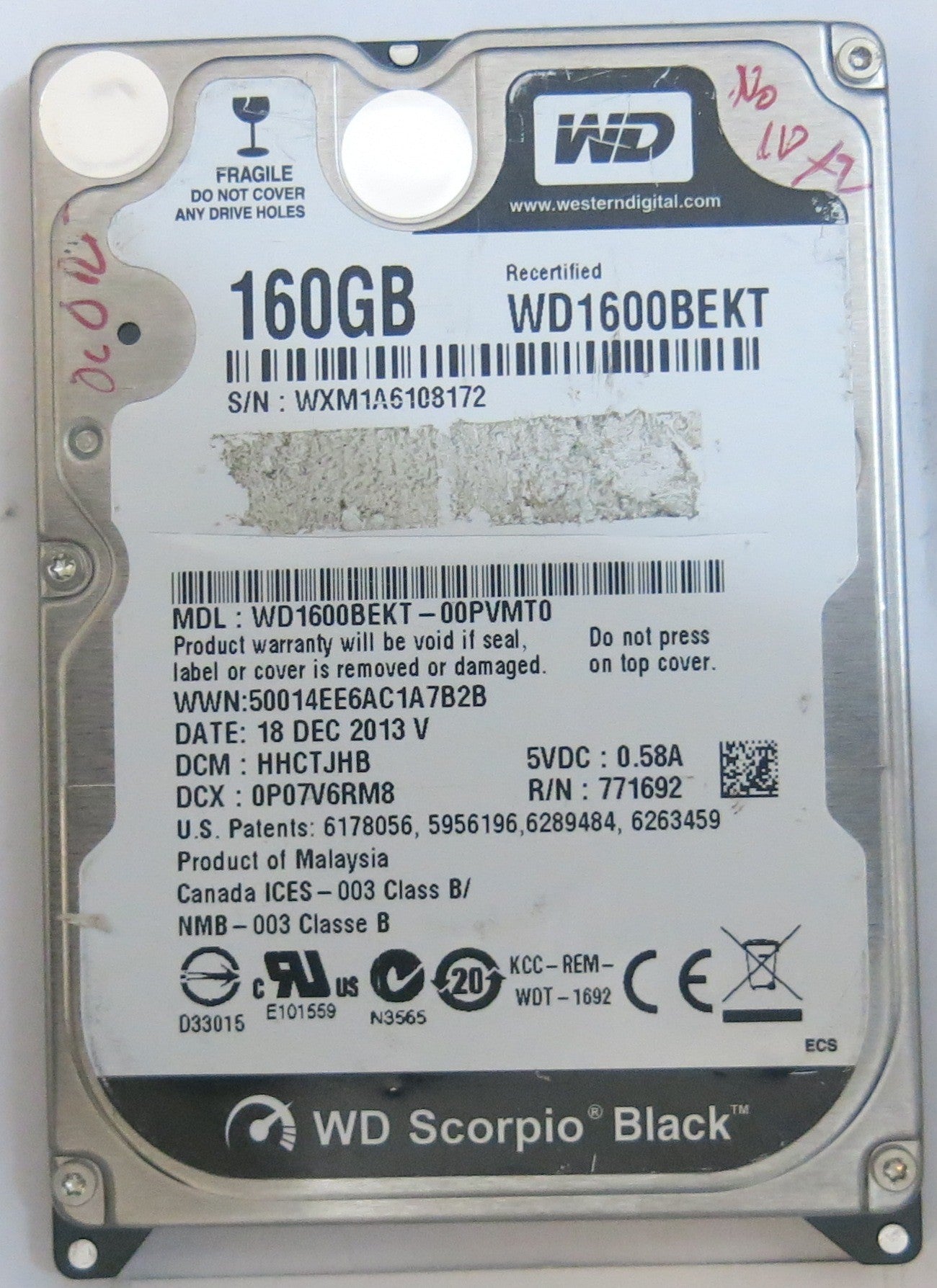 WESTERN DIGITAL WD1600BEKT-00PVMT0 2060-771692-006 REV A PCB