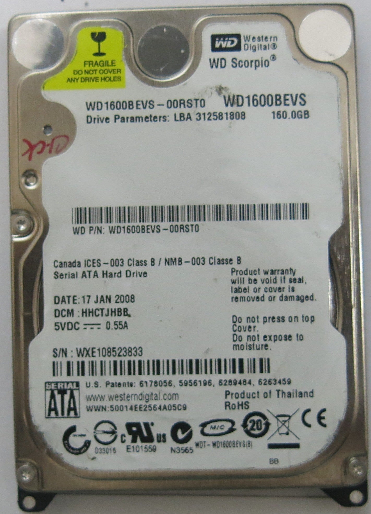 WESTERN DIGITAL WD1600BEVS-00RST0 2060-701450-011 REV A PCB