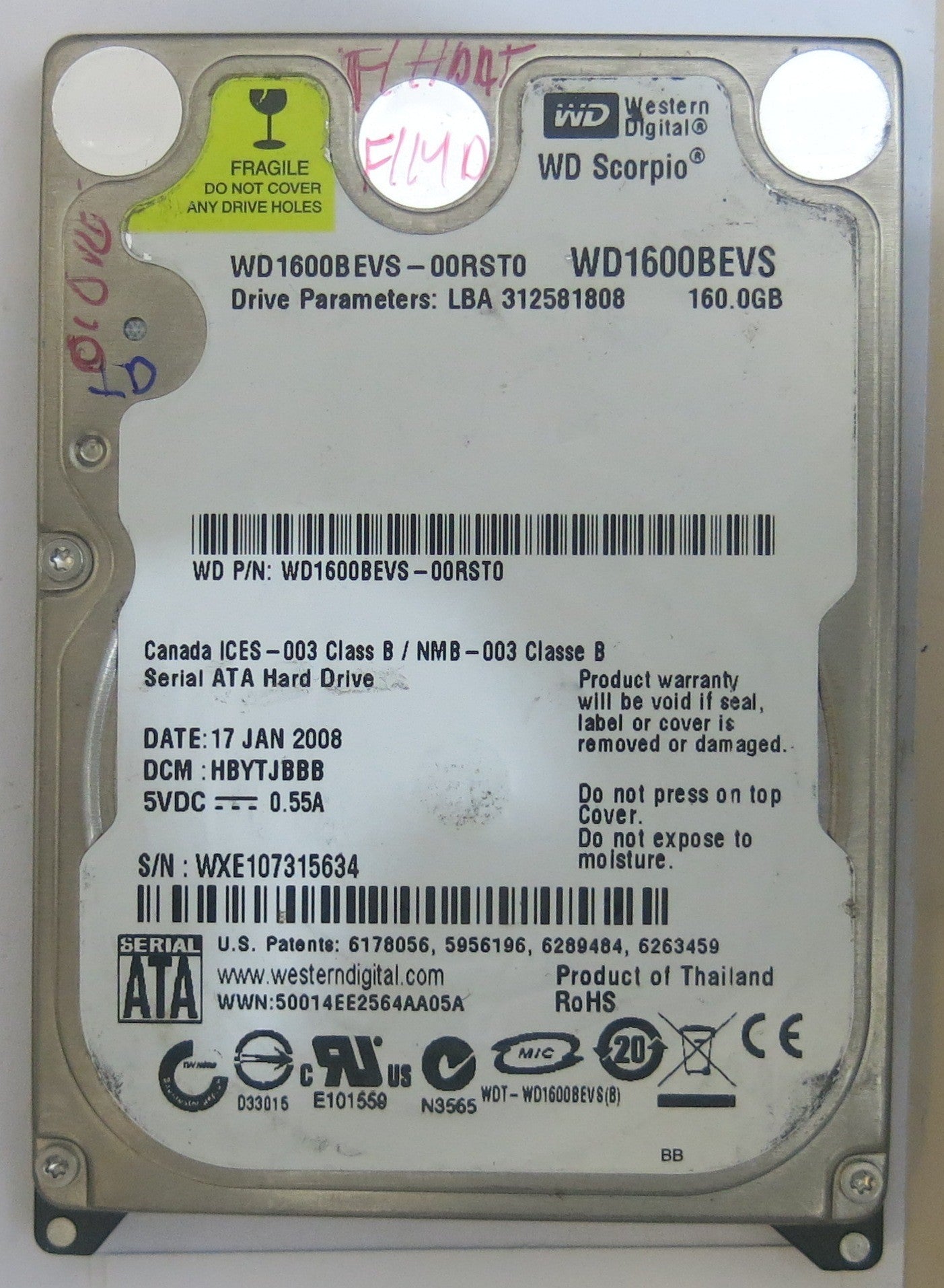 WESTERN DIGITAL WD1600BEVS-00RST0 2060-701450-011 REV A PCB