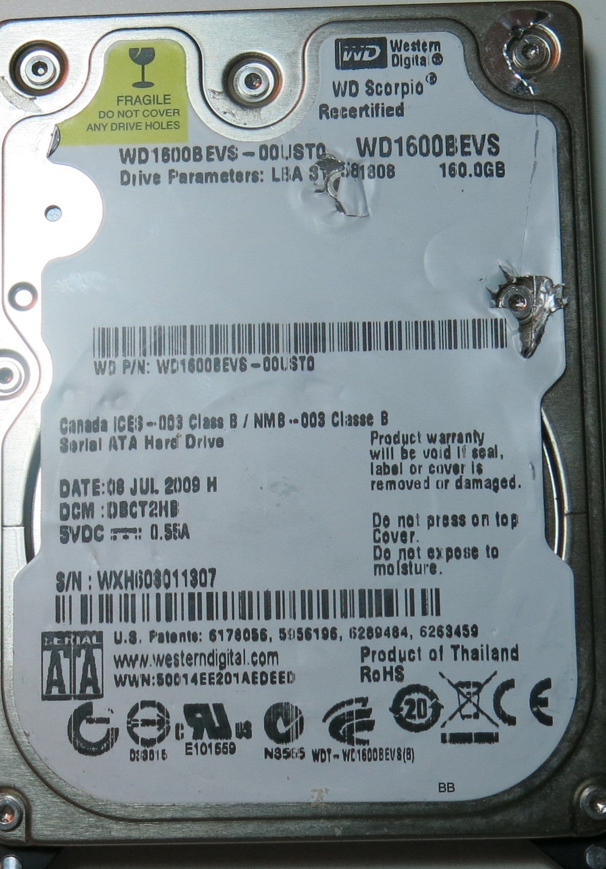 WESTERN DIGITAL WD1600BEVS-00UST0,  PCB