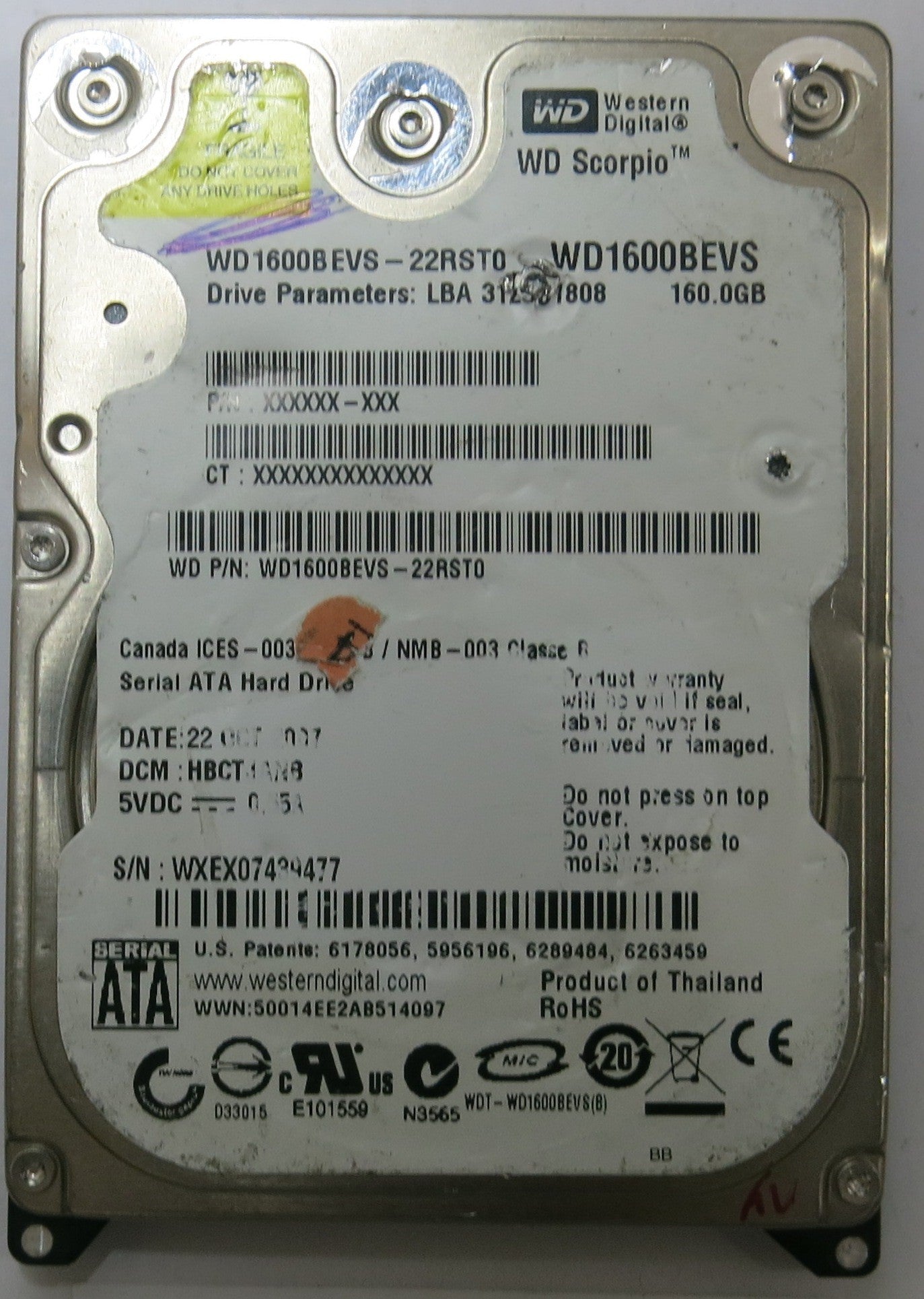 WESTERN DIGITAL WD1600BEVS-22RST0 2060-701450-011 REV A PCB