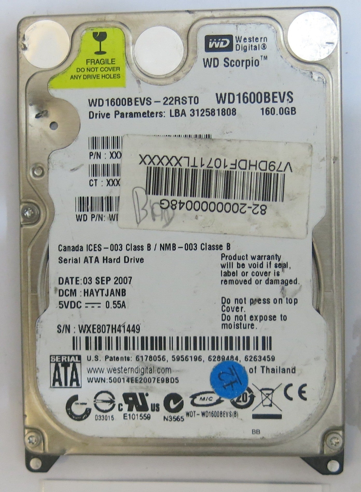 WESTERN DIGITAL WD1600BEVS-22RST0 2060-701450-011 REV A PCB