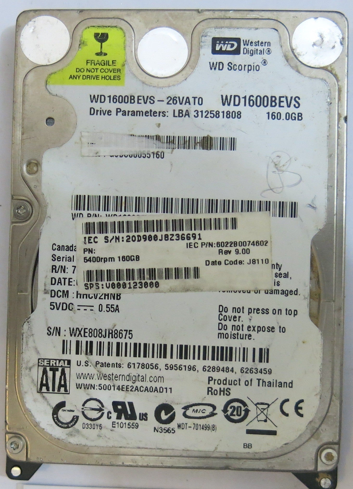 WESTERN DIGITAL WD1600BEVS-26VAT0 2060-701499-000 REV A PCB