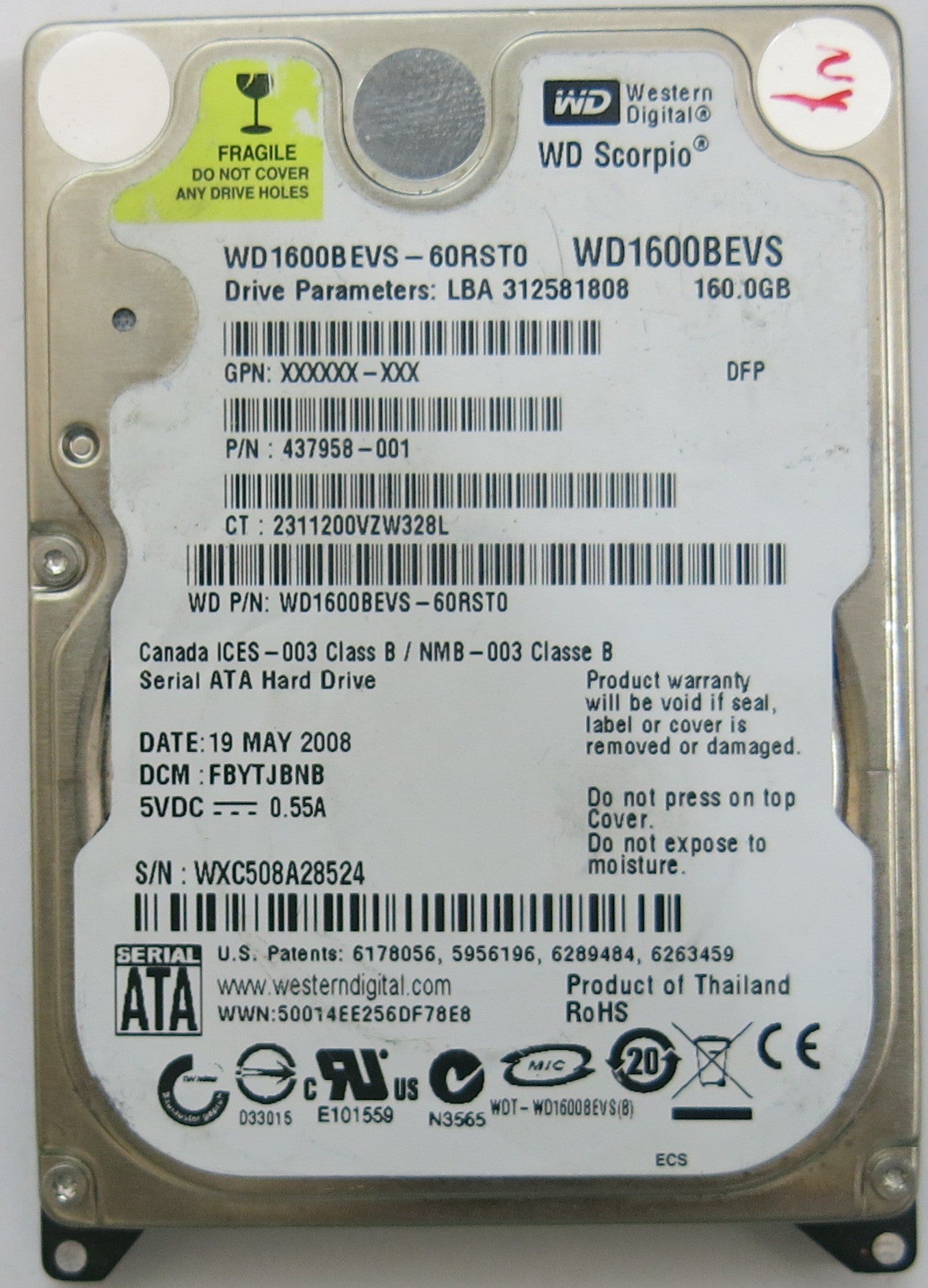 WESTERN DIGITAL WD1600BEVS-60RST0 2060-701450-011 REV A PCB