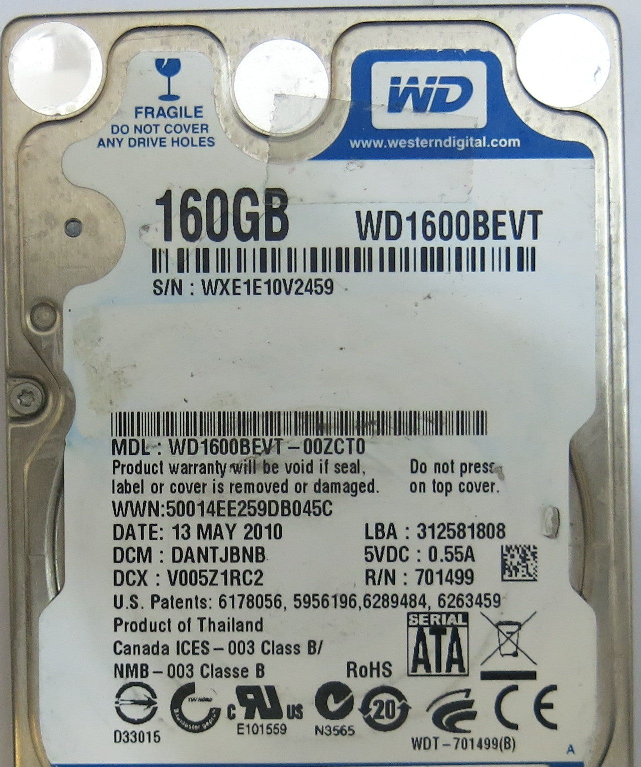 WESTERN DIGITAL WD1600BEVT-00ZCT0 2060-701499-005 REV A PCB