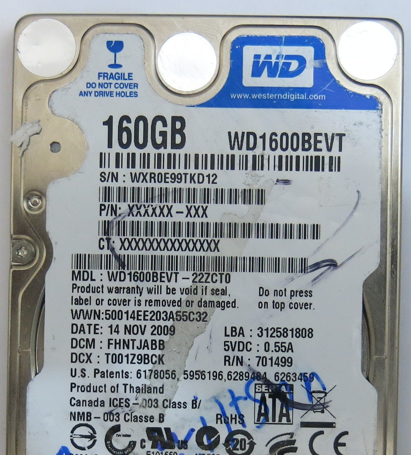 WESTERN DIGITAL WD1600BEVT-22ZCT0 2060-701499-005 REV A PCB